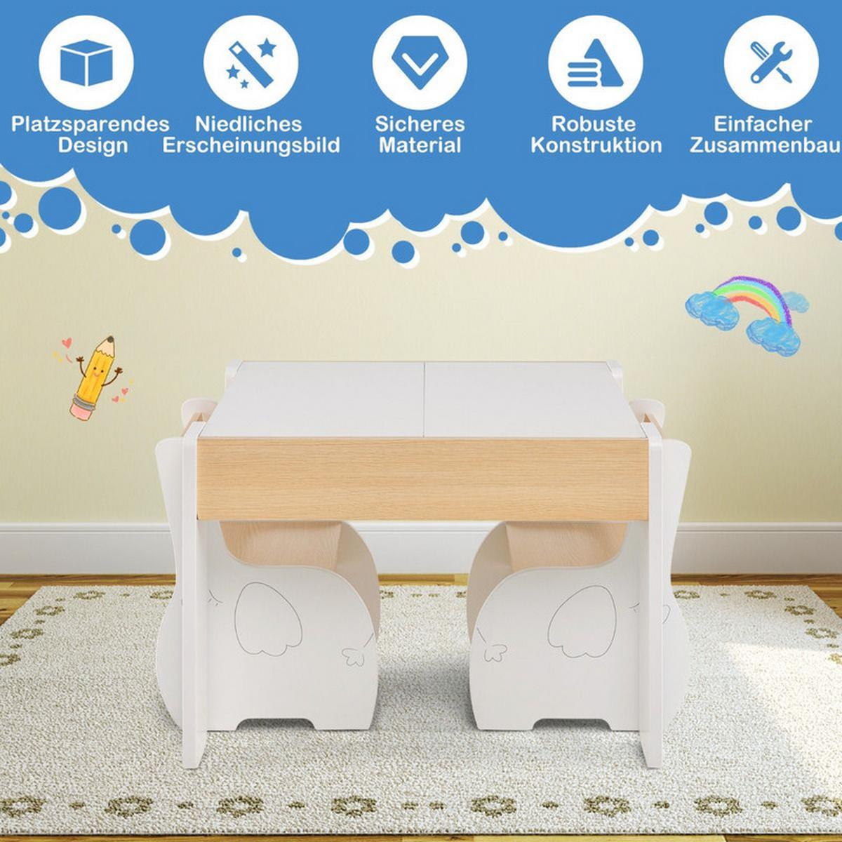 KINDERTISCH mit Stuhl weiß(3-tlg) - Weiß/Naturfarben, Holzwerkstoff (63.5/48/61.5cm) - COSTWAY