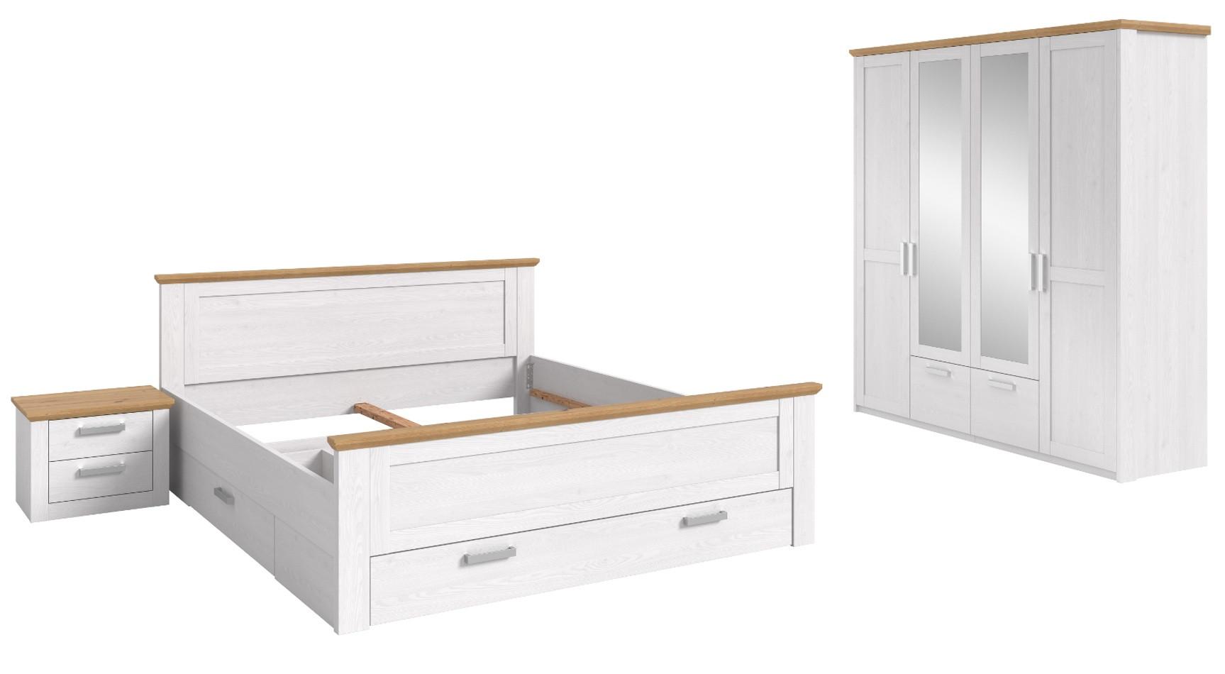 SCHLAFZIMMER weiß Lärche, Eiche Artisan Landhaus, Komplettset mit Bett Liegefläche 180 x 200 cm - Eichefarben/Silberfarben, Holzwerkstoff/Kunststoff (180/200cm) - Inn.Furn