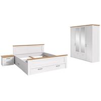 SCHLAFZIMMER weiß Lärche, Eiche Artisan Landhaus, Komplettset mit Bett Liegefläche 180 x 200 cm - Eichefarben/Silberfarben, Holzwerkstoff/Kunststoff (180/200cm) - Inn.Furn