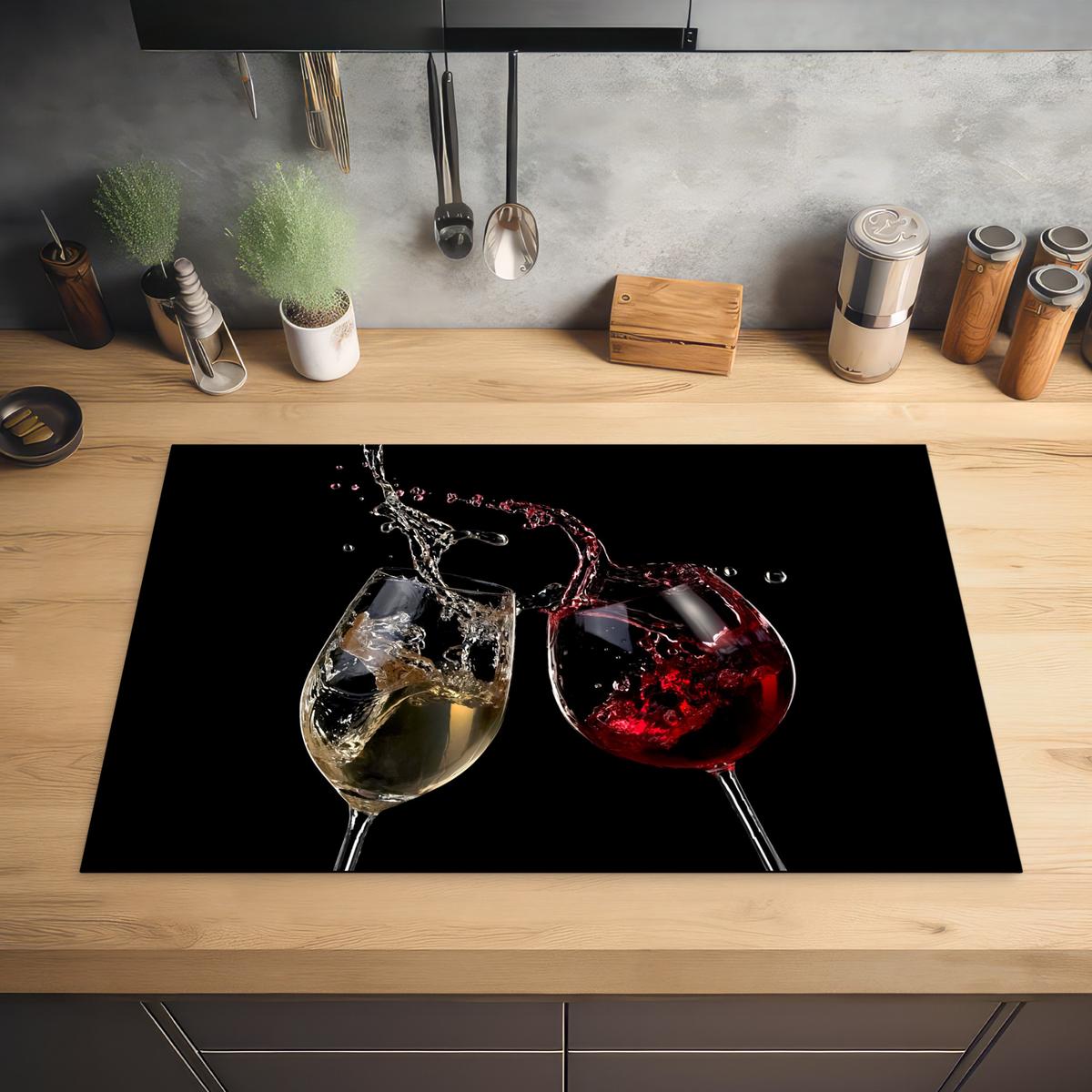 HERDABDECKPLATTE Rotwein - Weißwein - Glas - Schwarz Induktionsschutz 81.6x52.7 cm - Weinrot, Kunststoff (81.6/52.7/0.2cm) - MuchoWow