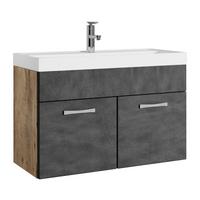 BADMÖBEL-SET Paso 2 Teile Kastanien Eiche / Grau - 80 x 35 x 55 cm - Eichefarben/Grau, Holz (80/55/40cm) - Badplaats