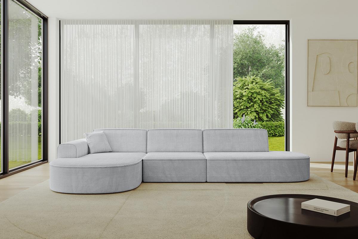 ECKSOFA Ottomane Links MARI-L2 - 328x171x79 cm Grau Cord - Schwarz/Grau, Holzwerkstoff/Kunststoff (171/321cm) - ALTDECOR