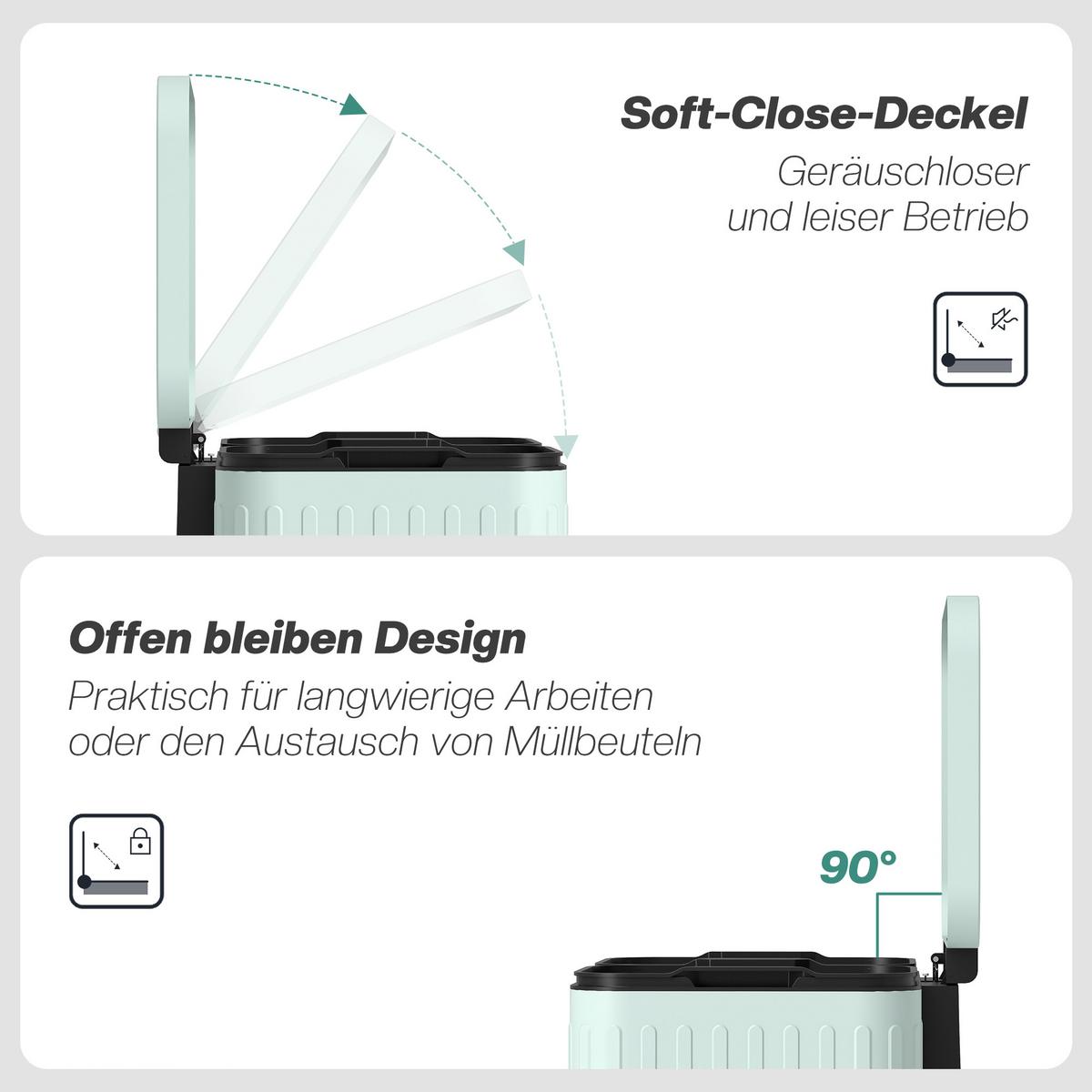 MÜLLEIMER Metall Kunststoff Grün - Grün, Metall (36.5/51/45.5cm) - HOMCOM