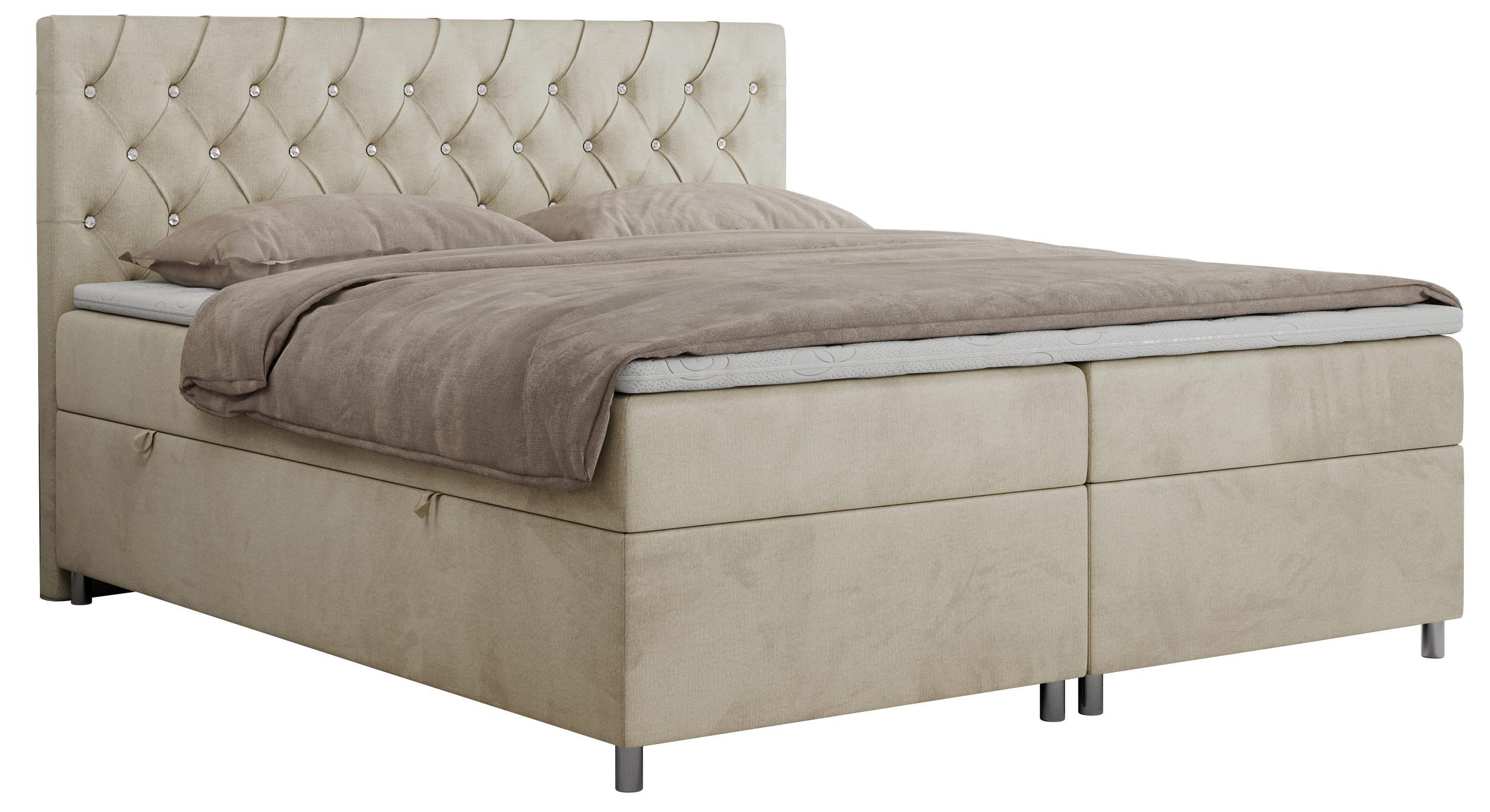 BOXBETT ROMA 140/200 - Beige Velvet - H3 - Beige, Holz/Textil (140/200cm)