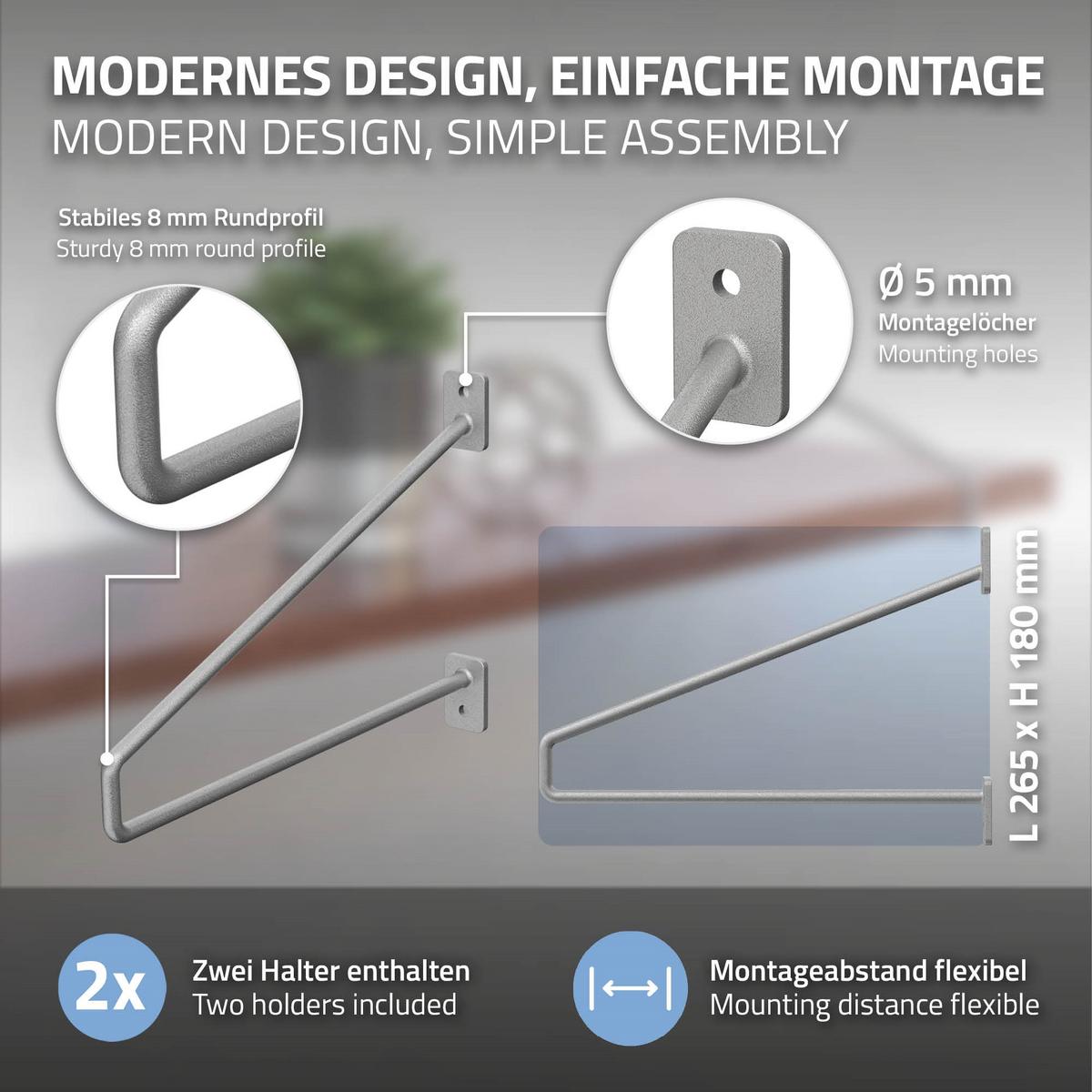 REGALHALTERUNG 2er Set 265mm Silber - Silberfarben, Metall (2.3/18/26.5cm) - ML-DESIGN