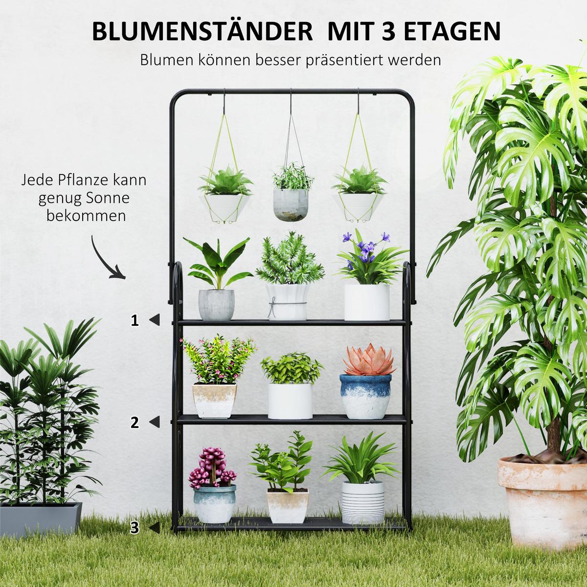 PFLANZENSTÄNDER Metall Schwarz - Schwarz, Metall (25/137/75cm) - Outsunny