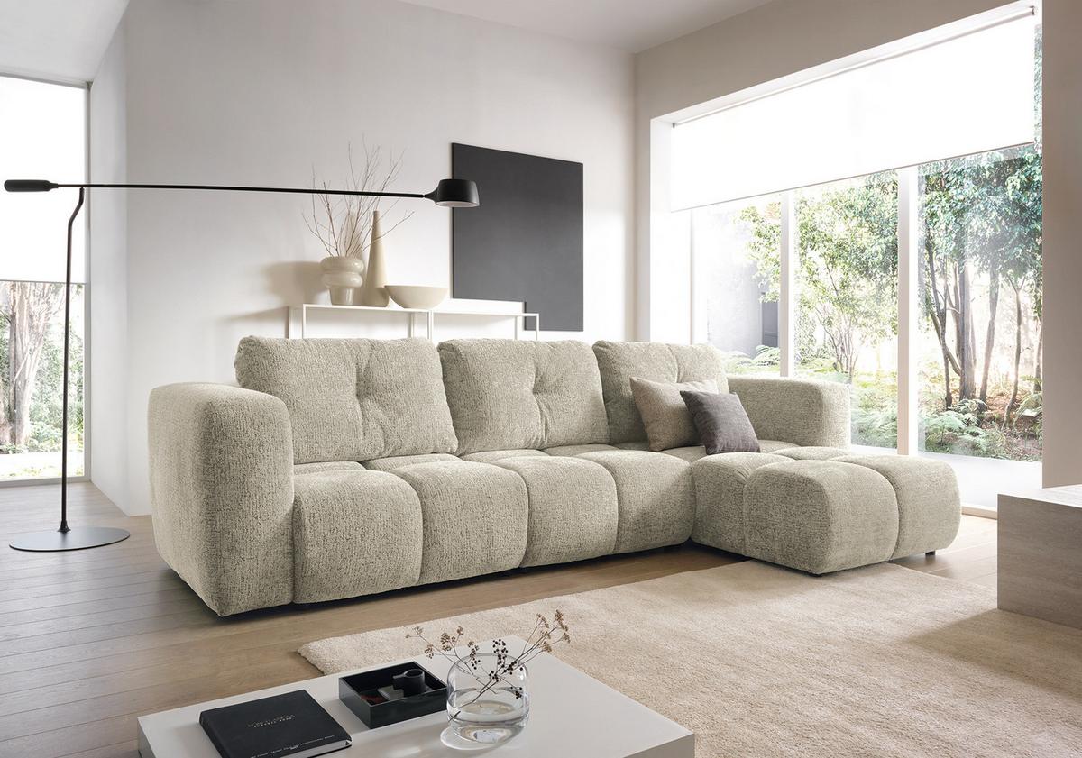 ECKSOFA ARTE 03 Creme Chenille mit Schlaffunktion - Creme, Holz (336/177cm) - MASSENO