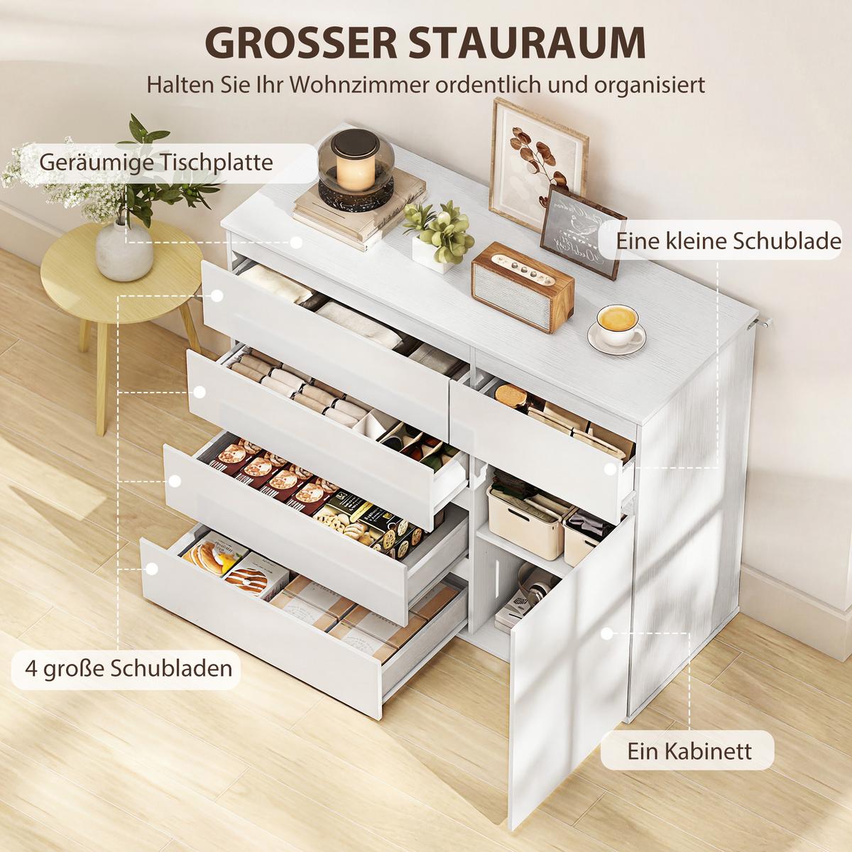SIDEBOARD aus MDF 100/40/80 cm Weiß - Weiß Hochglanz, Holzwerkstoff (40/80/100cm) - HOMCOM
