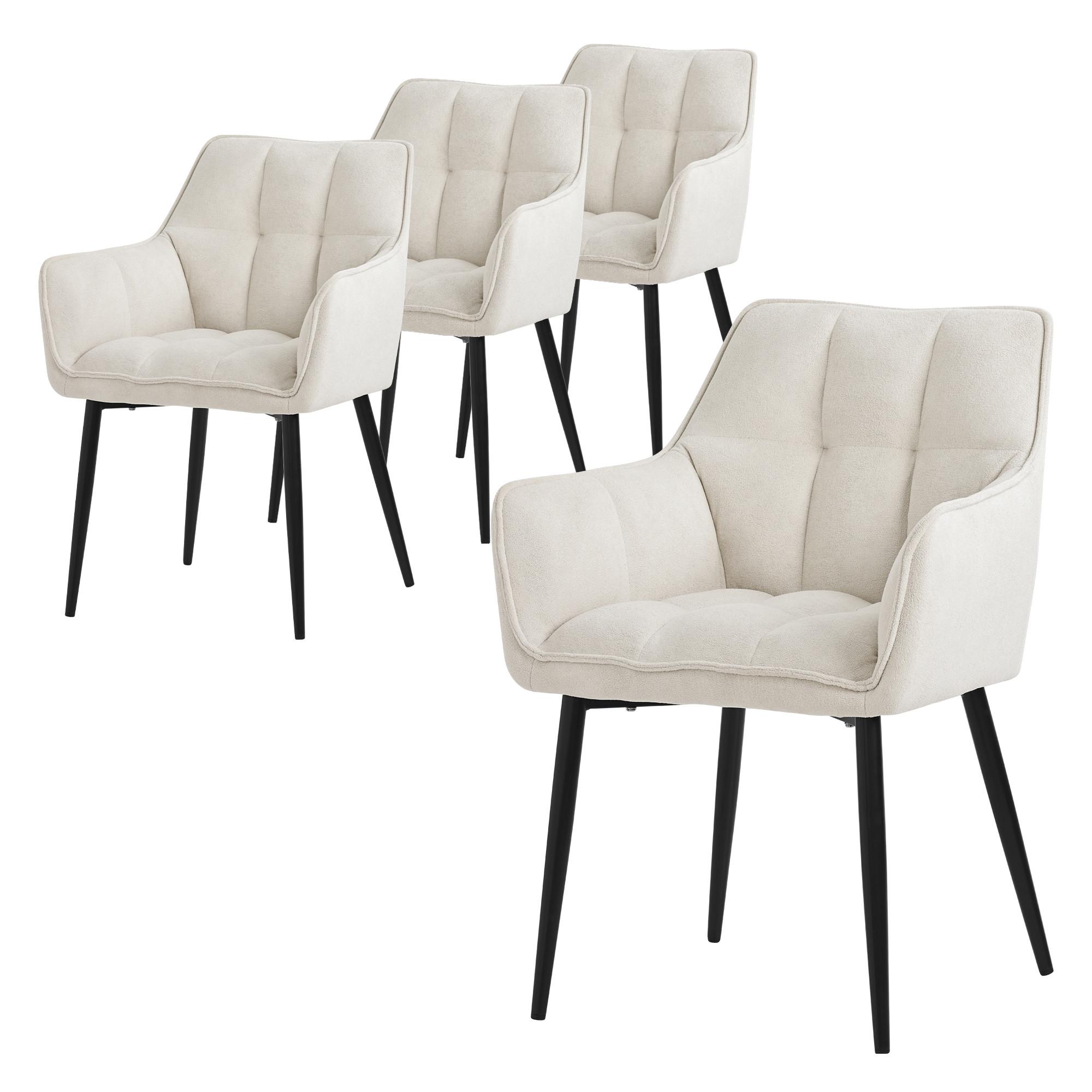 ESSZIMMERSTÜHLE 4ER-SET Creme Frotteestoff - Beige/Creme, Textil/Metall (63/90/57cm) - ML-DESIGN