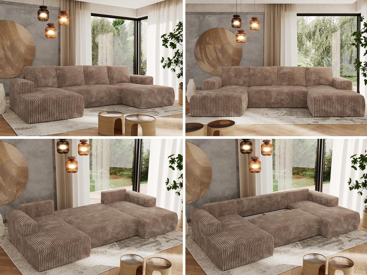 WOHNLANDSCHAFT TRENTINO U Braun Cord - Schwarz/Braun, Kunststoff/Textil (334/91/163cm) - MKS