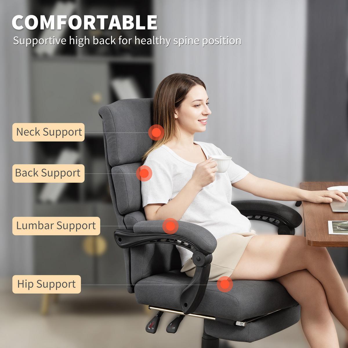 BÜROSTUHL, Ergonomischer Schreibtischstuhl mit Samt-Optik Fußstütze Dunkelgrau - Dunkelgrau, Textil (56/115/68.5cm) - HOMCOM