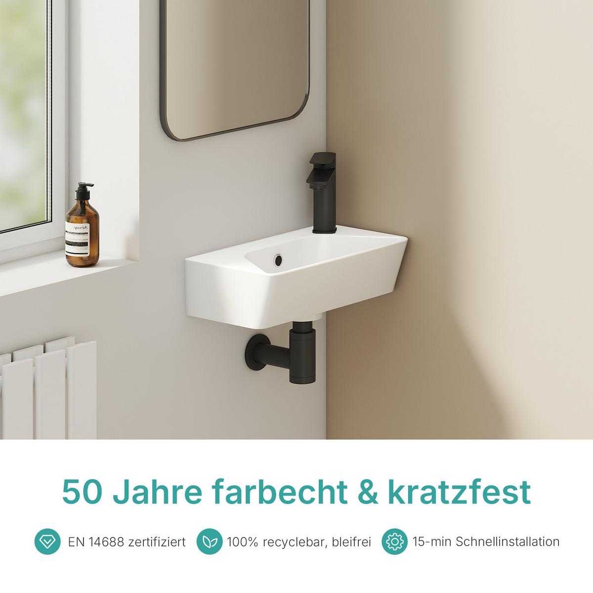 HANDWASCHBECKEN Rechts-Wasserhahnloch 40 / 22,5 / 13 cm - Weiß, Keramik (40/13/22.5cm) - EMKE