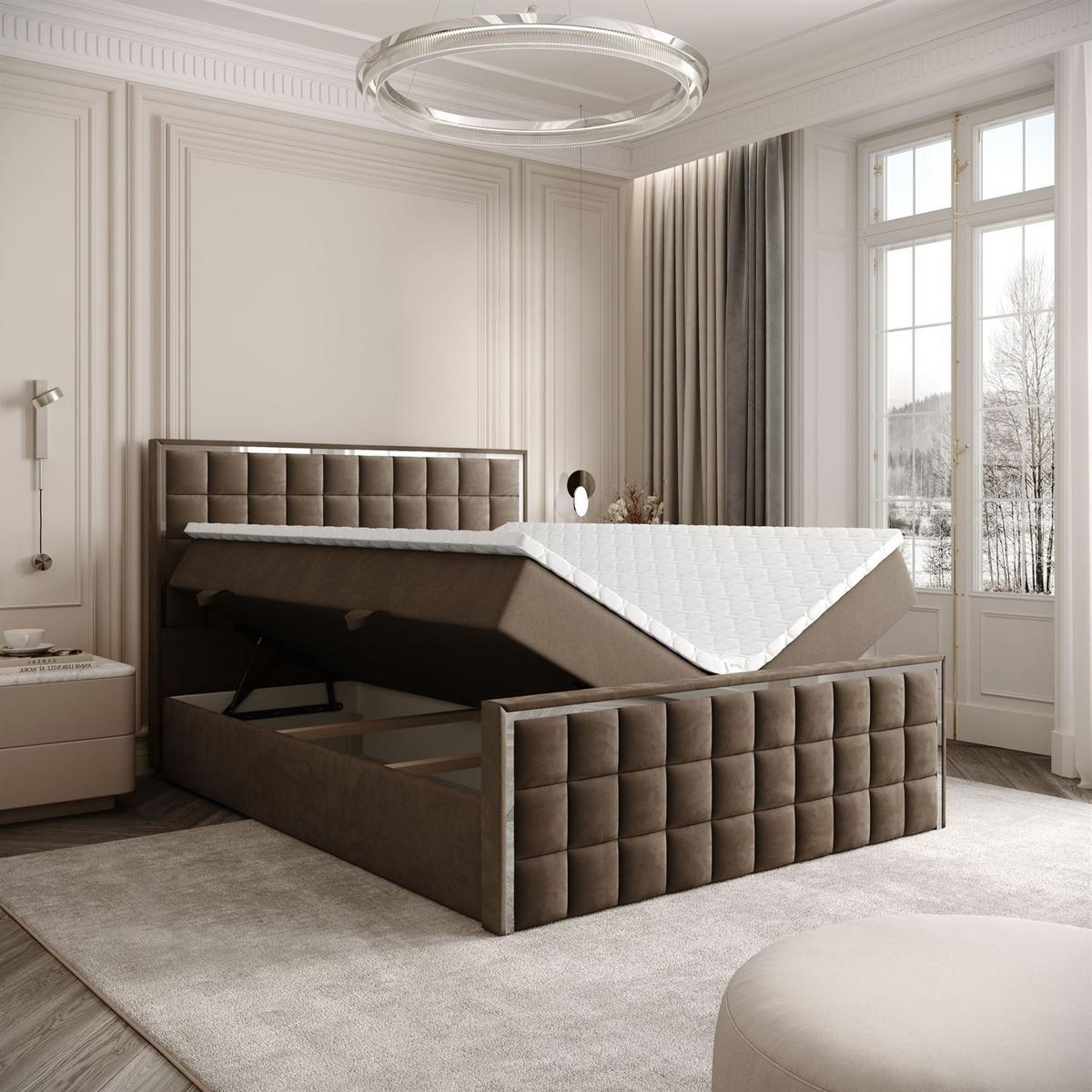 BOXSPRINGBETT ISADORA II SILVER mit Bettkasten und Topper 140x200 cm Royal Velvet 196 - Braun, Textil - Lookway