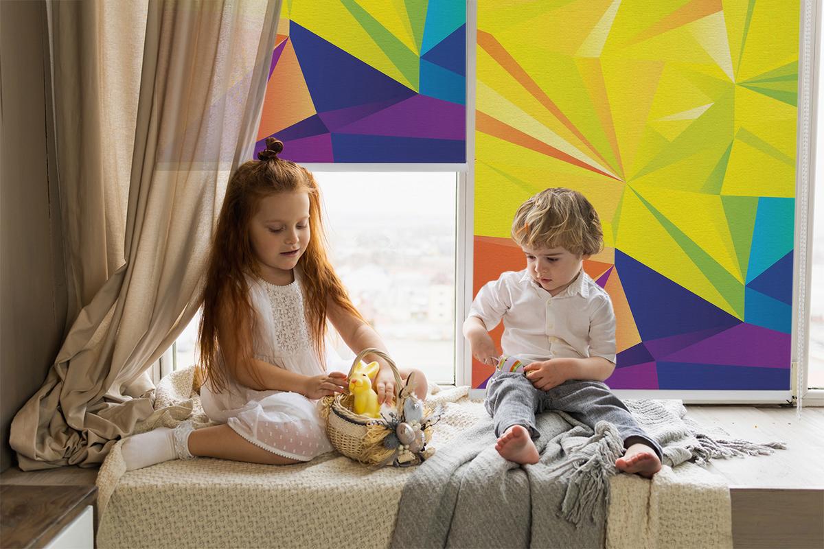 INNENROLLO - Fensterrollo - Rollo - 100x100 cm - Buntes Origami-Muster - Gelb, Kunststoff (100/100/0.5cm) - TULUP