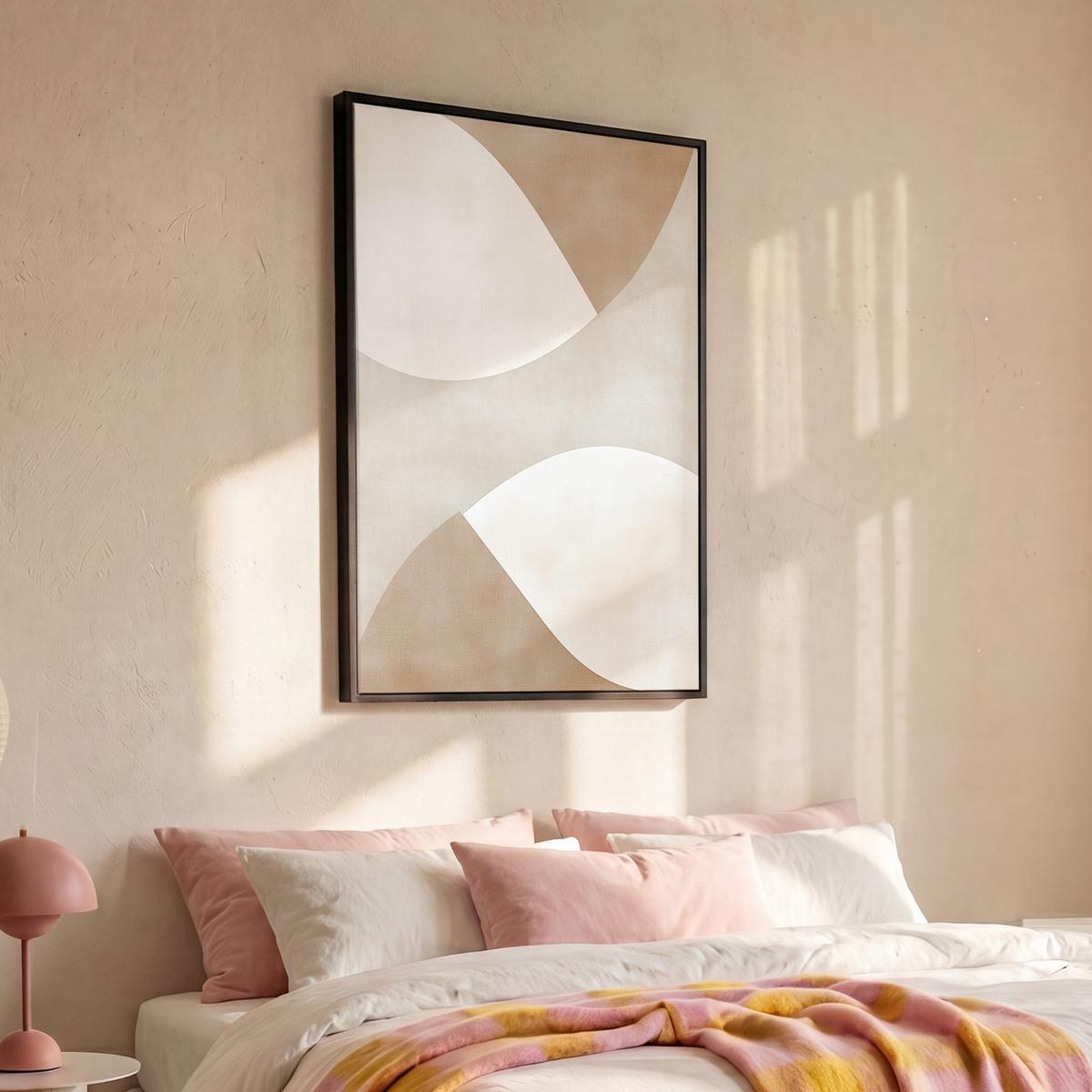 LEINWAND Bilder mit Rahmen - Braun - Japandi - Abstrakt - 100x150 - Sandfarben, Textil (100/150cm) - MuchoWow