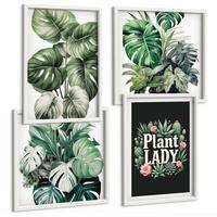 BILDER SET 4er Set - 50x50 cm & 40x60 cm Weißer Rahmen - Tropische Pflanzen, Pflanzenliebhaberin - Weiß, Kunststoff (50/50cm) - TULUP