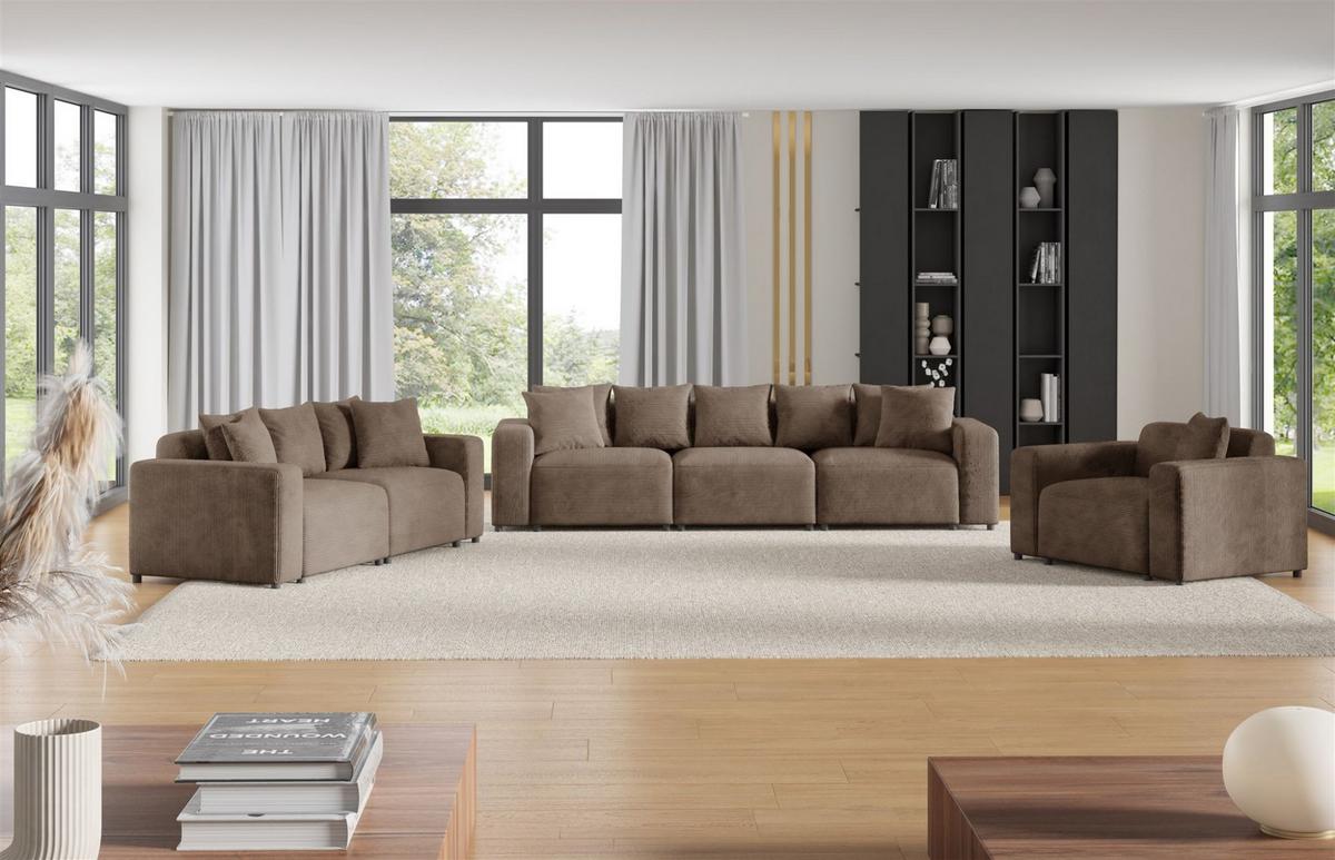 SOFA Megan 3-sitzer In Poso - Mokka, Holzwerkstoff/Textil (327/75/98cm) - Fun Möbel