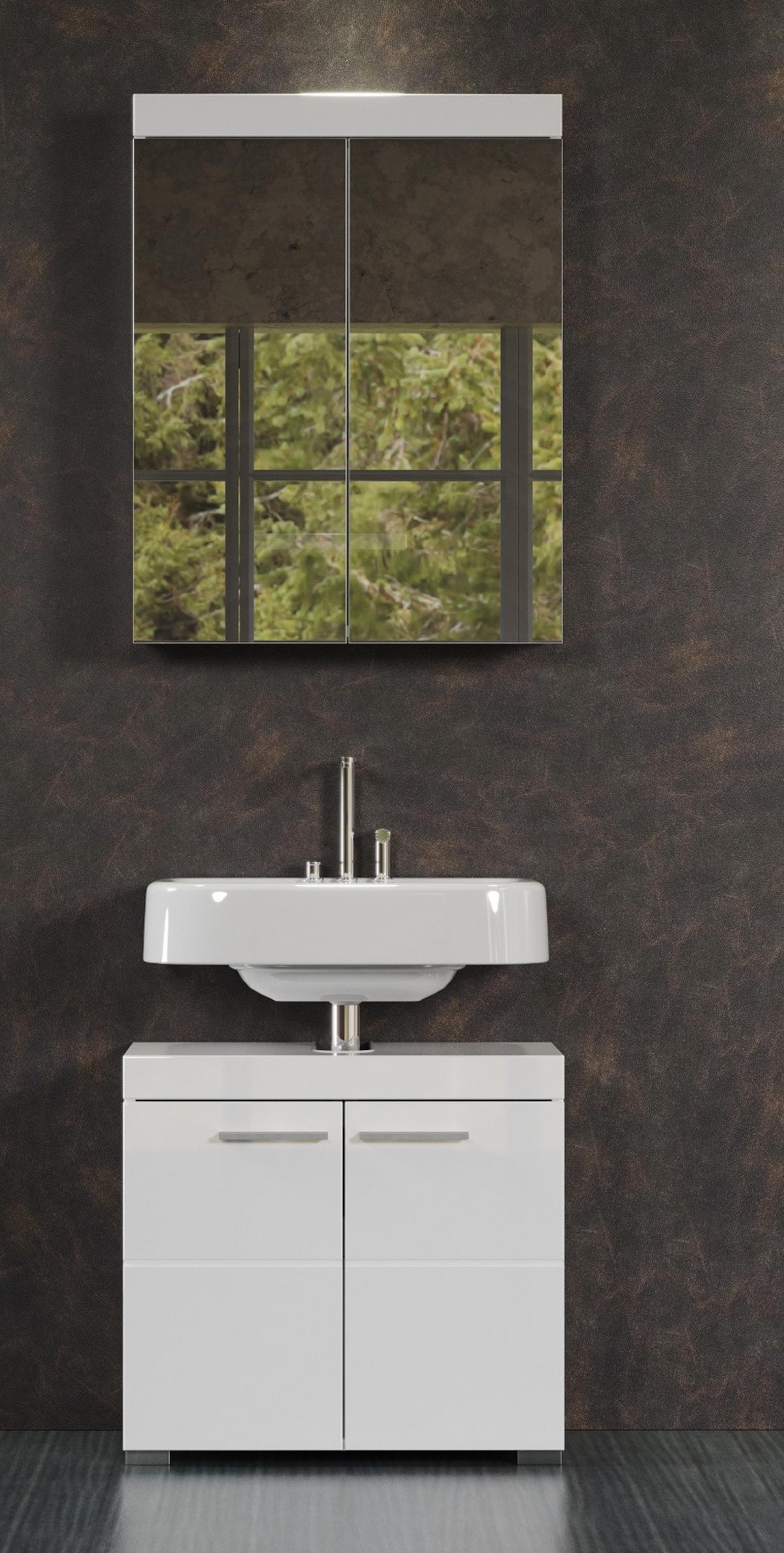 SPIEGELSCHRANK weiß Hochglanz 60 x 77 cm, Badschrank 2-türig - Weiß, Glas/Holzwerkstoff (60/77/17cm) - Top.Furn
