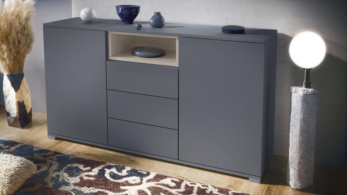SIDEBOARD Skadu Sandgrau Hochglanz - Sandfarben/Anthrazit, Holzwerkstoff (138.5/75.5/35cm) - Vladon