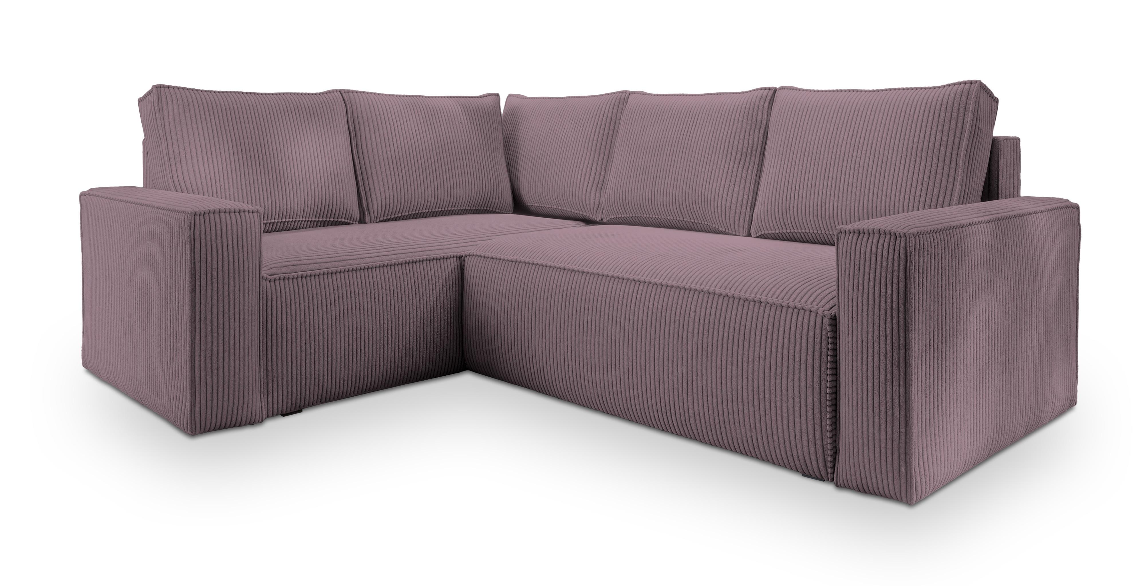 ECKSOFA ESTANO L-S Lila Kordstoff mit Schlaffunktion - Lila, Holz (230/158cm) - MASSENO