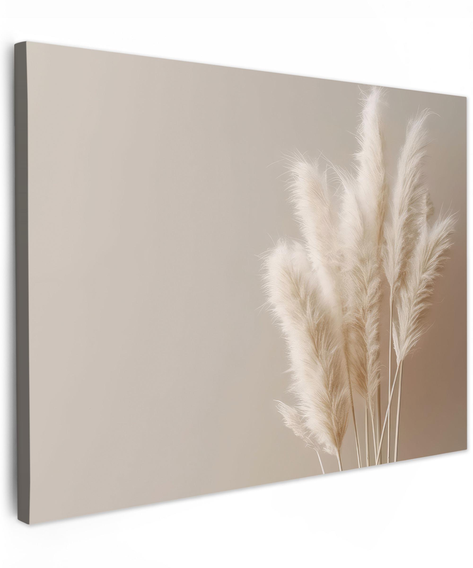 LEINWANDBILD Pampasgras - Federn - Pastell - Weiß Wandbild 40x30 cm - Naturfarben, Textil (40/30cm) - MuchoWow