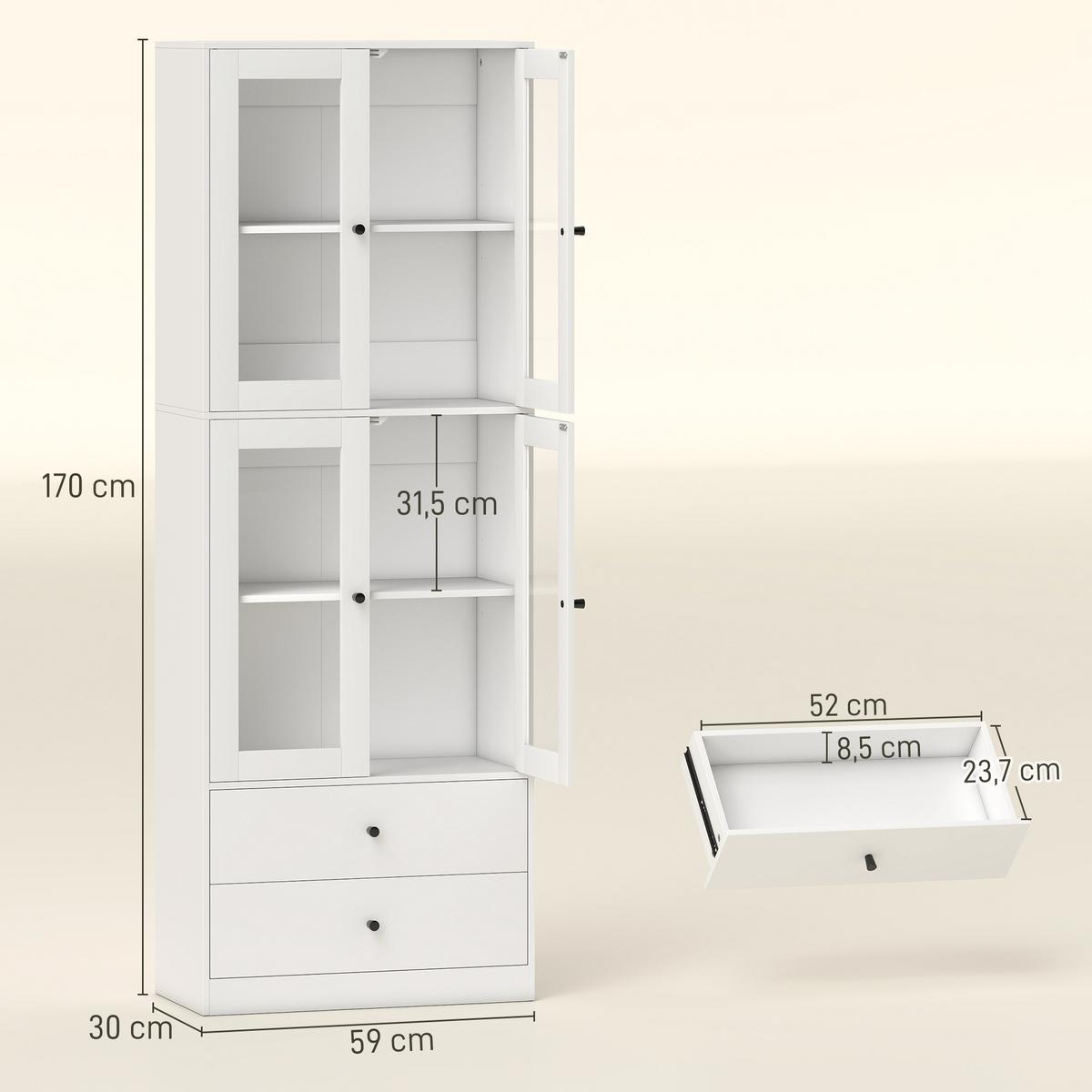 KÜCHENSCHRANK, Hochschrank mit Schublade, verstellbaren Einlegeböden Weiß - Weiß, Holzwerkstoff (30/170/59cm) - HOMCOM