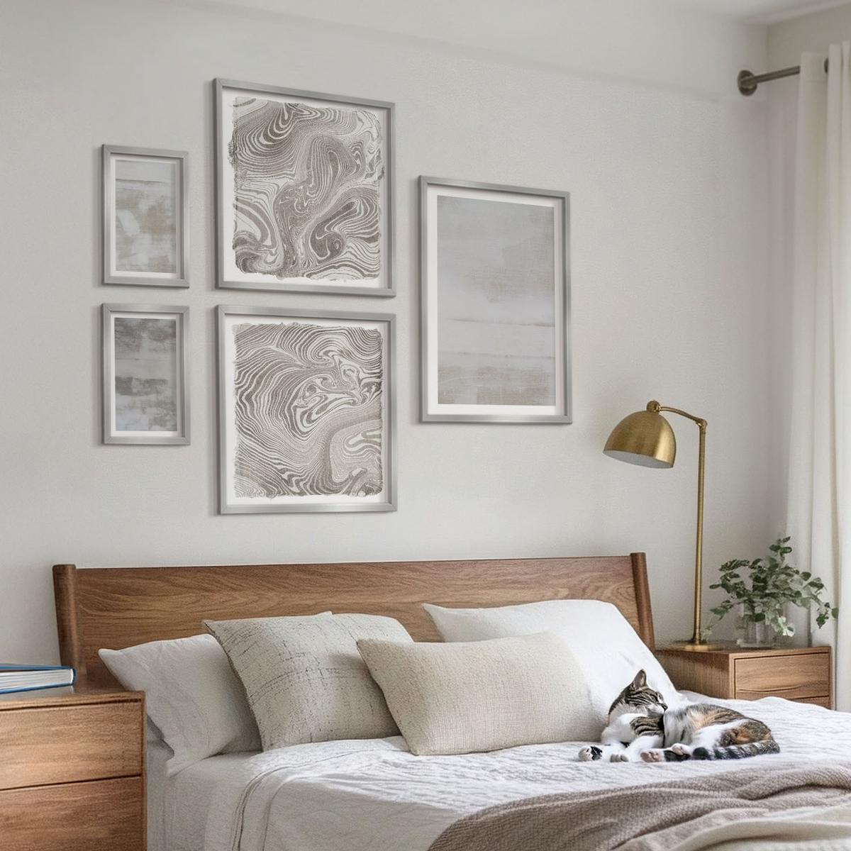 BILDER SET 5er Set - 50x50 cm & 20x30 cm & 40x60 cm Silberner Rahmen - Abgenutzte Texturen, moderner Stil - Silberfarben, Kunststoff (40/60cm) - TULUP