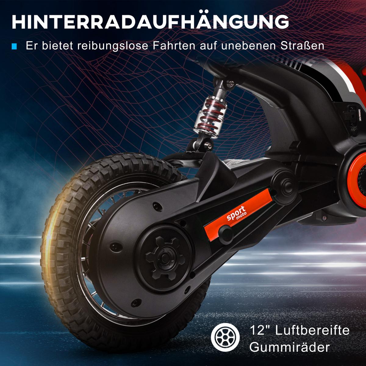ELEKTRO Motorrad Kinder Elektromotorrad mit 24V 350W Motor, 8-16 KMH Rot - Rot, Kunststoff (119/64/76.5cm) - HOMCOM