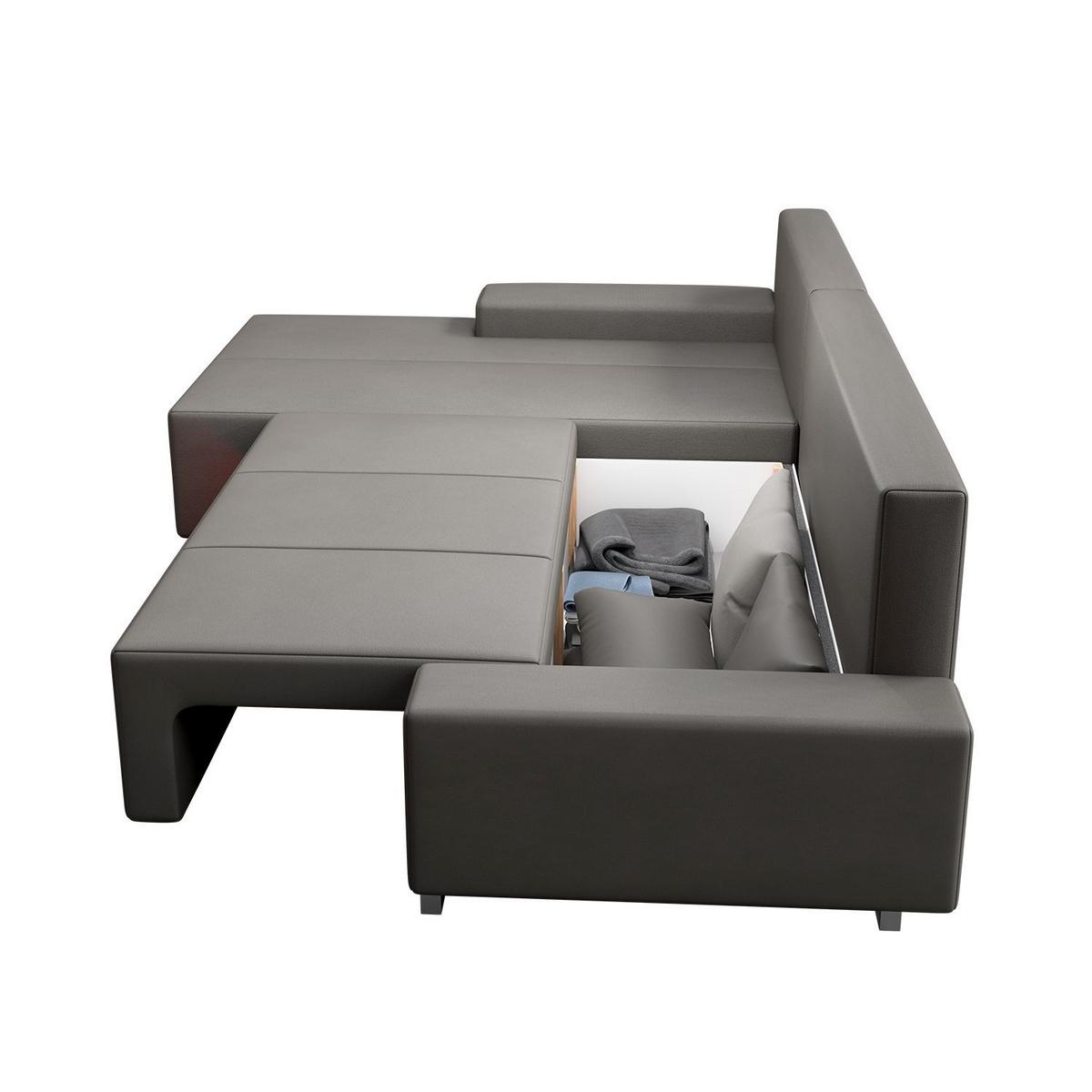 SOFA Davos mit Ottomane links hellgrau inkl LED - Hellgrau, Textil (260/180cm) - Juskys