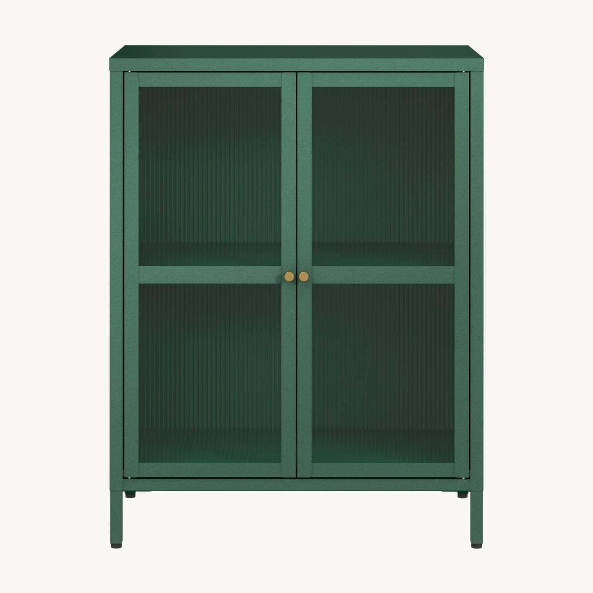 VITRINE Säkylä - Dunkelgrün/Transparent, Glas/Metall (64/84/35cm) - [en.casa]