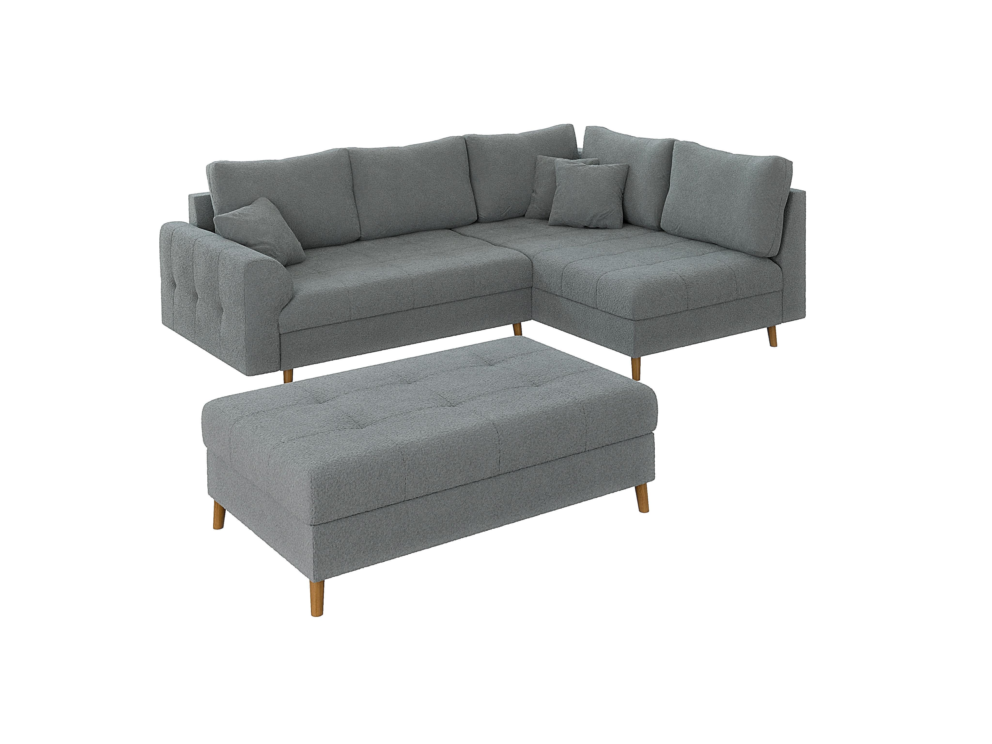 ECKSOFA inkl. Hocker Henrik Grau Boucle - Ottomane rechts - Braun/Grau, Holz/Textil (231/161cm) - S-Style Möbel