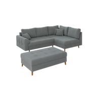 ECKSOFA inkl. Hocker Henrik Grau Boucle - Ottomane rechts - Braun/Grau, Holz/Textil (231/161cm) - S-Style Möbel