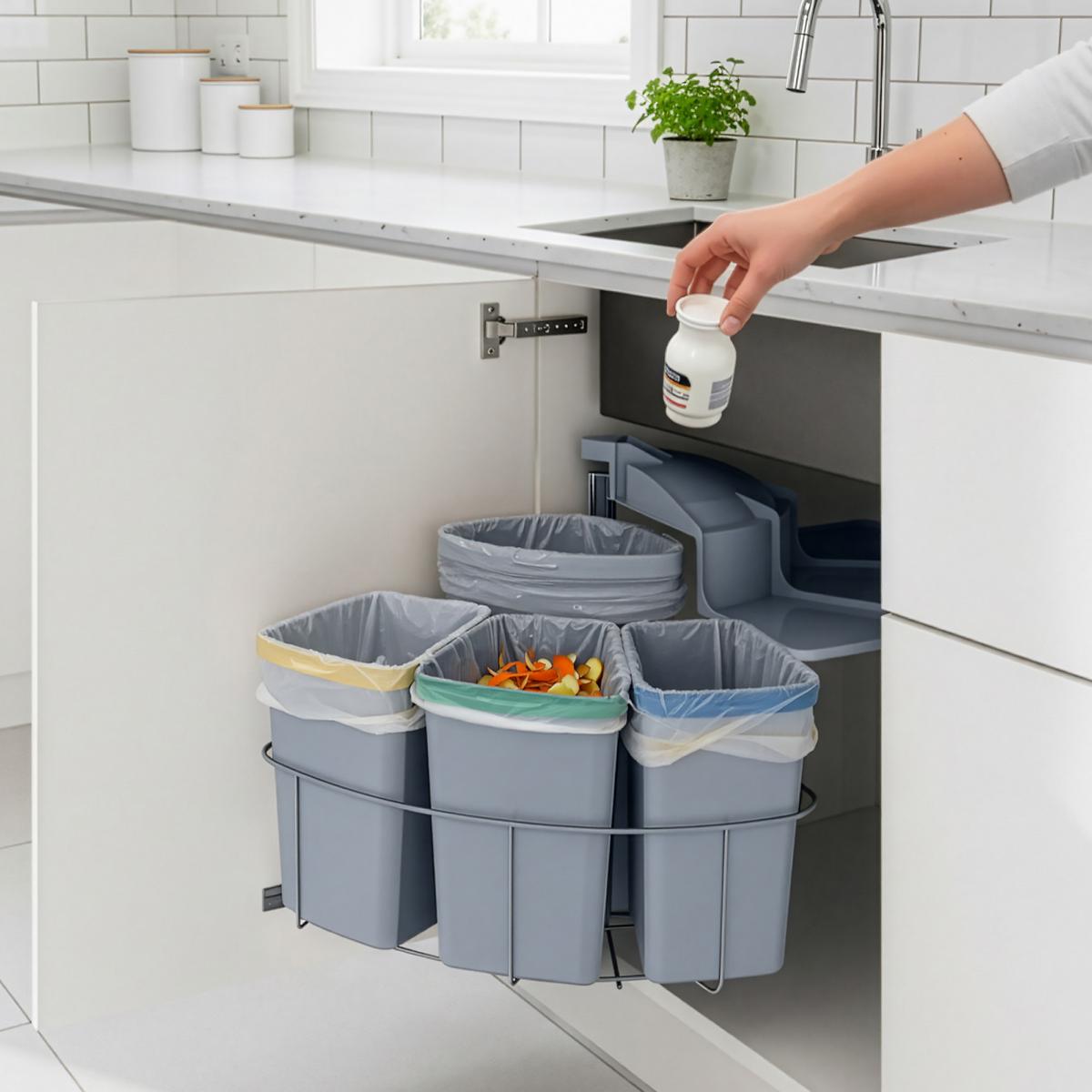 EINBAU-MÜLLEIMER Kollby - Grau, Kunststoff (45.5/50.5/45.5cm) - [en.casa]