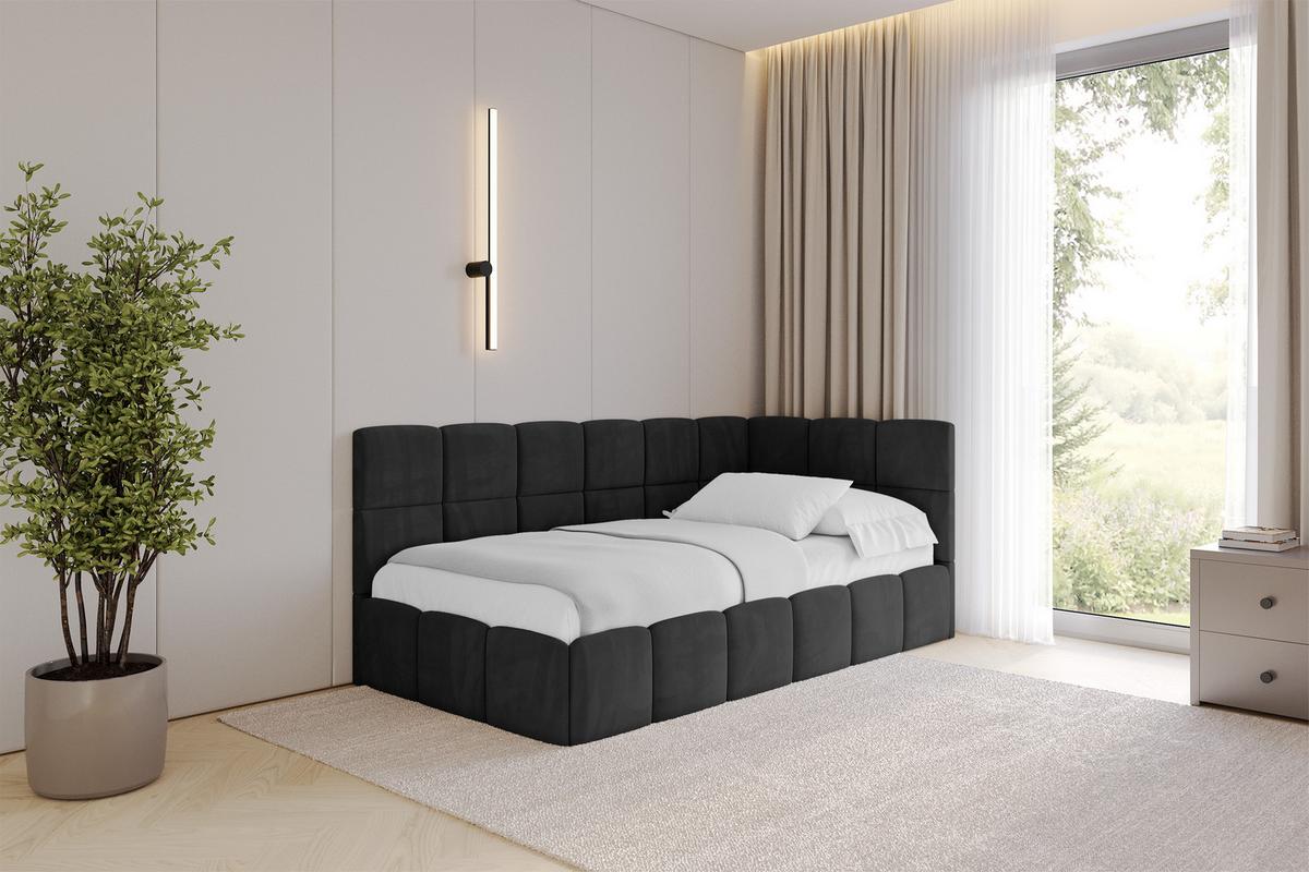 EINZELBETT Jugendbett mit Bettkasten Links, ohne Matratze - LIVY 100x200 Schwarz - Schwarz, Holzwerkstoff/Textil (100/200cm) - ALTDECOR