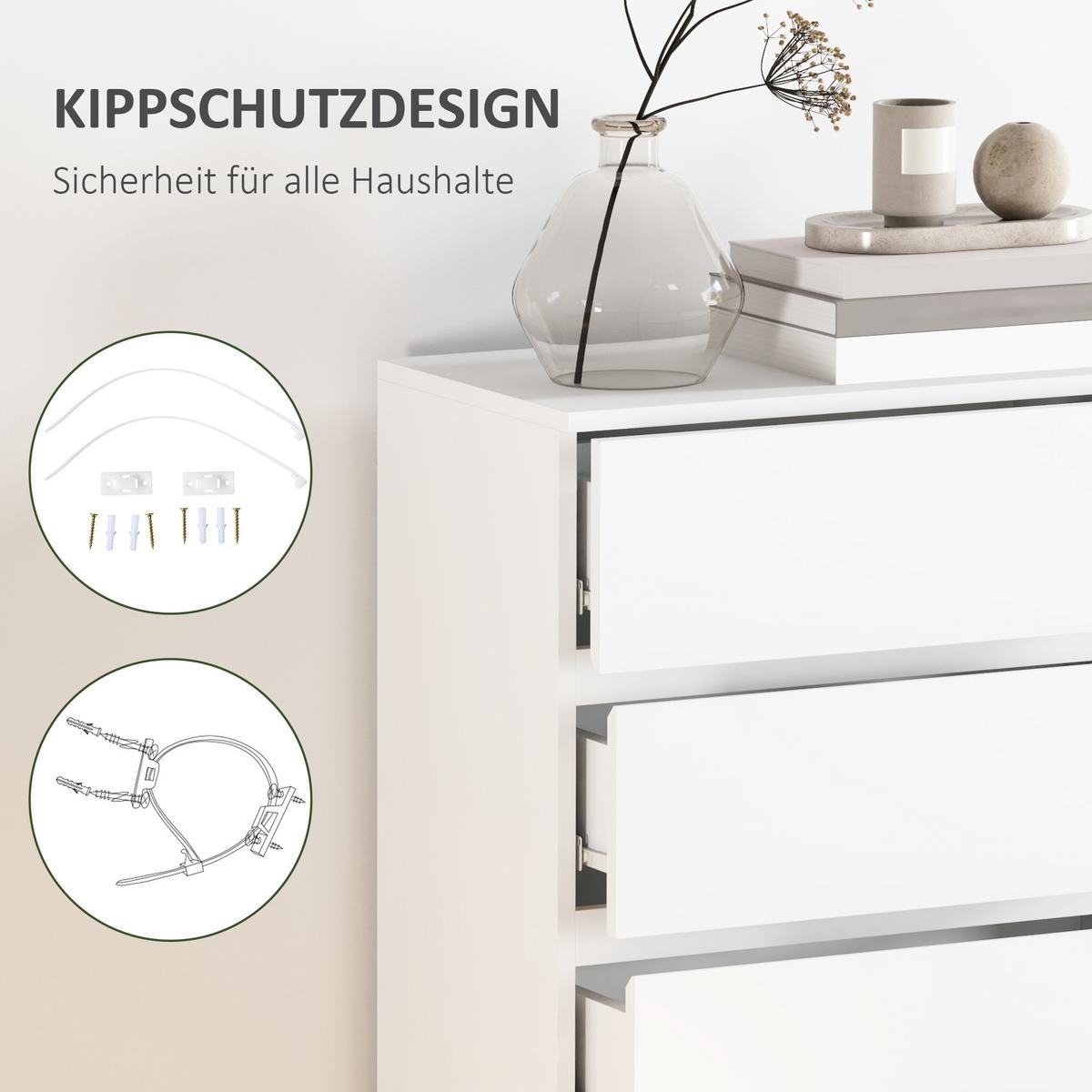 KOMMODE Schubladenschrank Sideboard mit 5 Schubladen, Weiß, 55 x 34 x 100 cm - Weiß, Holzwerkstoff (34/100/55cm) - HOMCOM