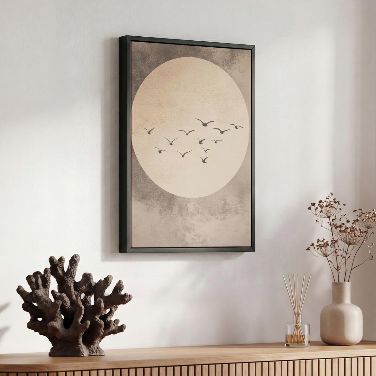 LEINWAND Bilder mit Rahmen - Vogel - Beige - Japanisch - 30x40 - Taupe, Textil (30/40cm) - MuchoWow