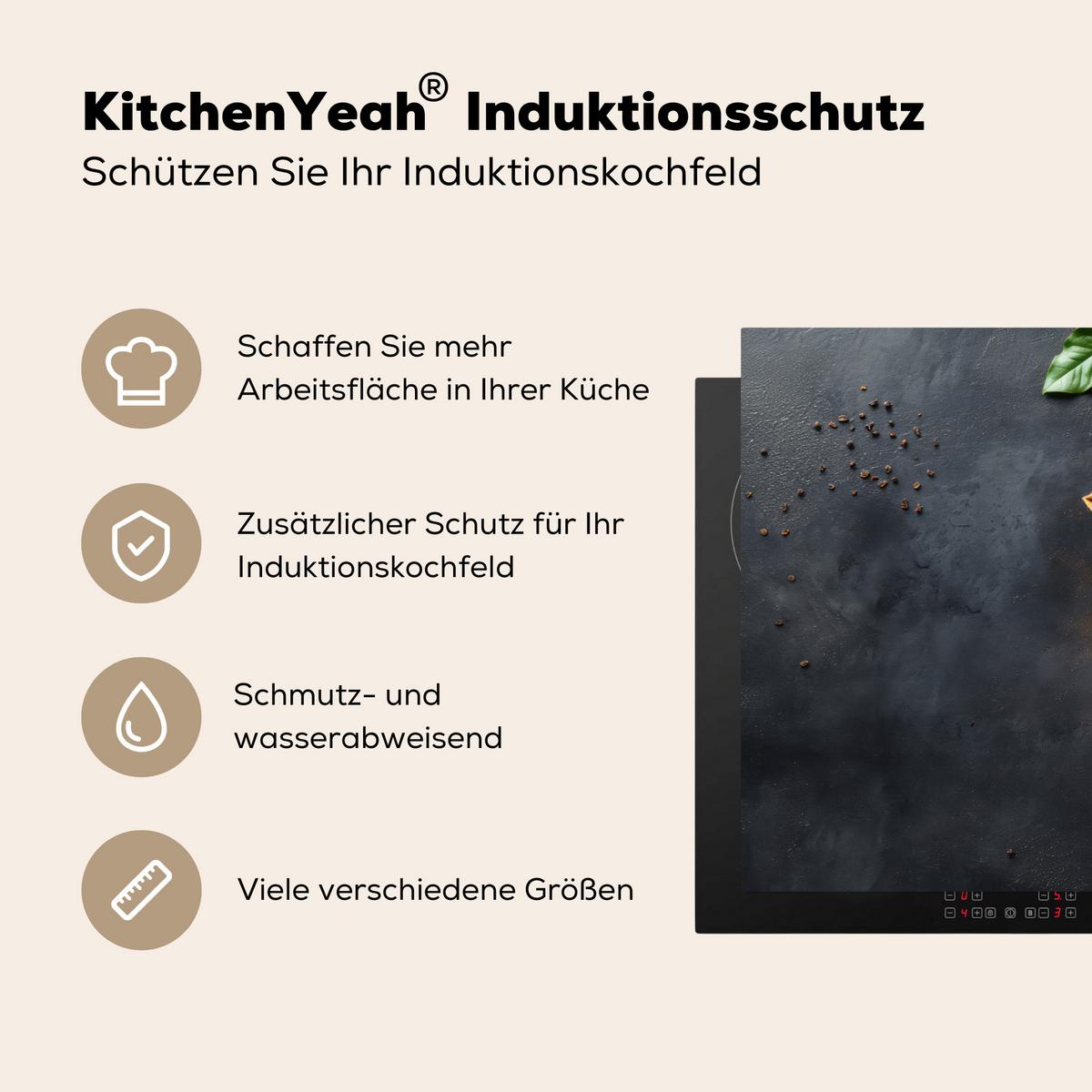 HERDABDECKPLATTE Zimt - Beton - Kaffee - Zimtstangen - Gewürze Abdeckung Ceranfeld 81.2x52 cm - Mokka, Kunststoff (81.2/52/0.2cm) - MuchoWow