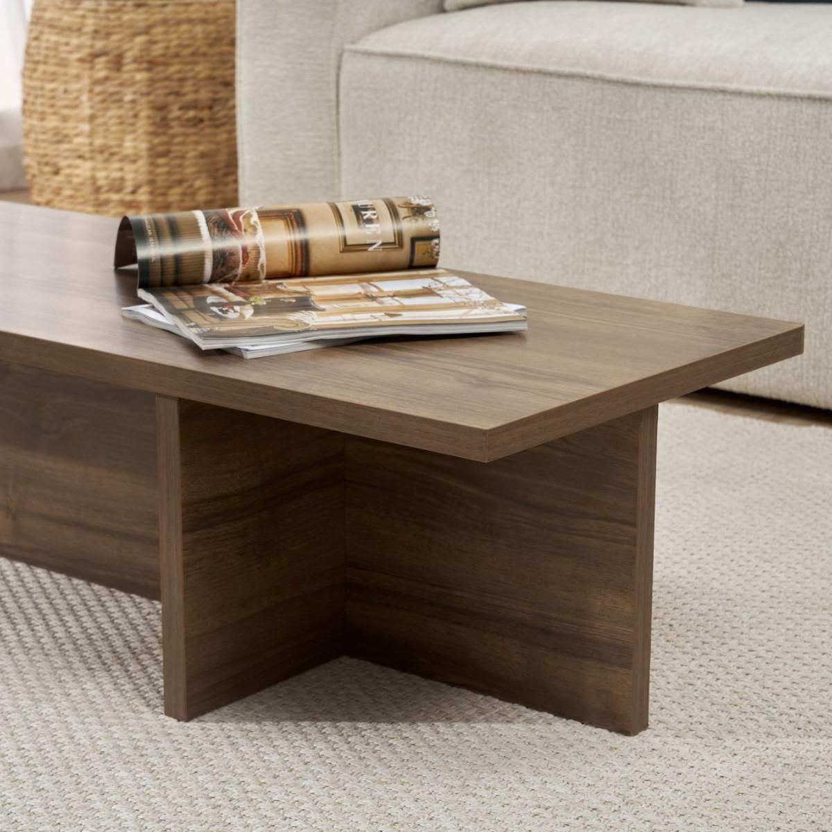 COUCHTISCH mit rechteckiger Platte und asymmetrischem Fuß L120 cm - HARBOR - Naturfarben, Holzwerkstoff (50/45/30cm) - Calicosy