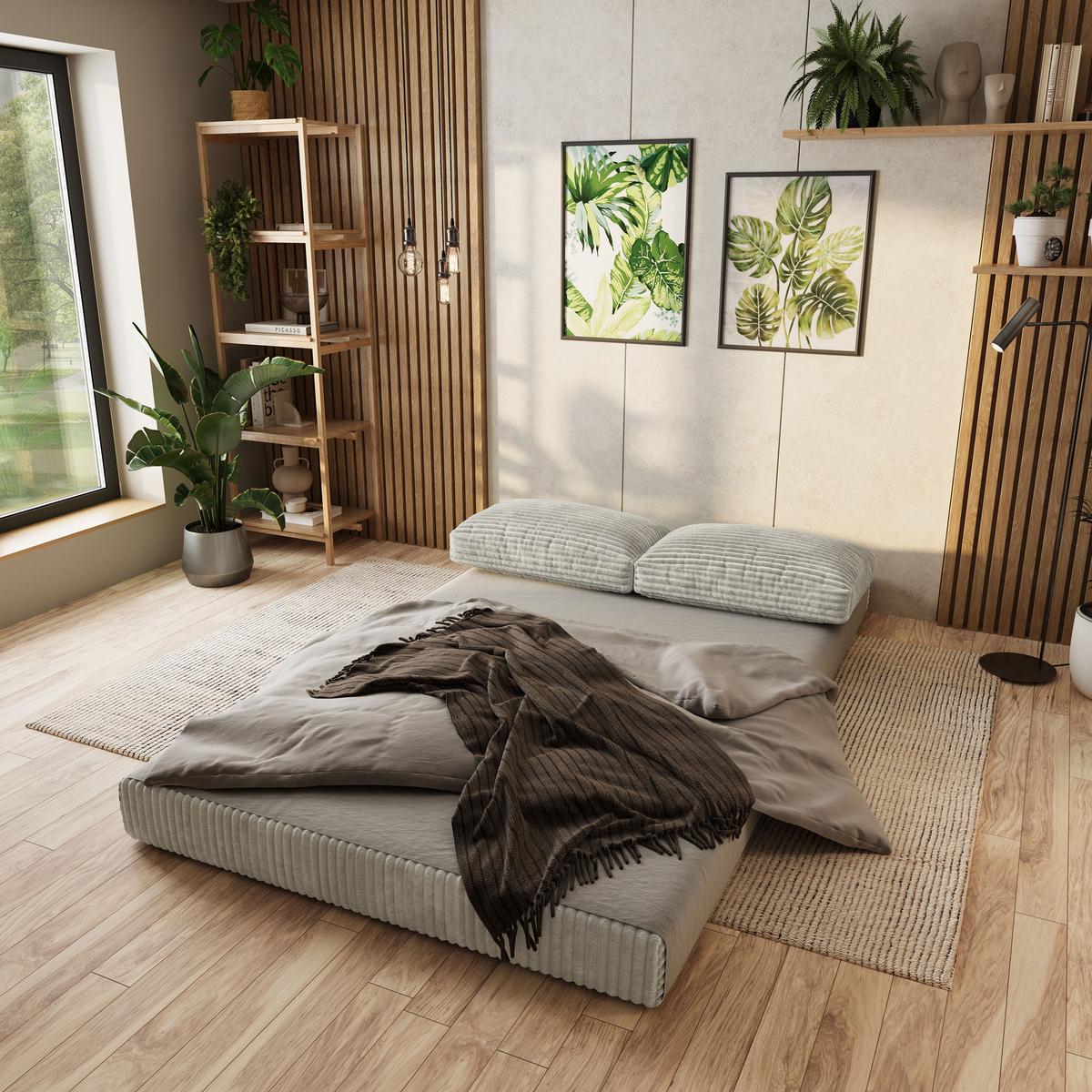 ECKSOFA ANKO modulares Boneless Sofa mit Schlaffunktion Hellgrau Cordstoff - Hellgrau, Textil (270/160cm) - MASSENO