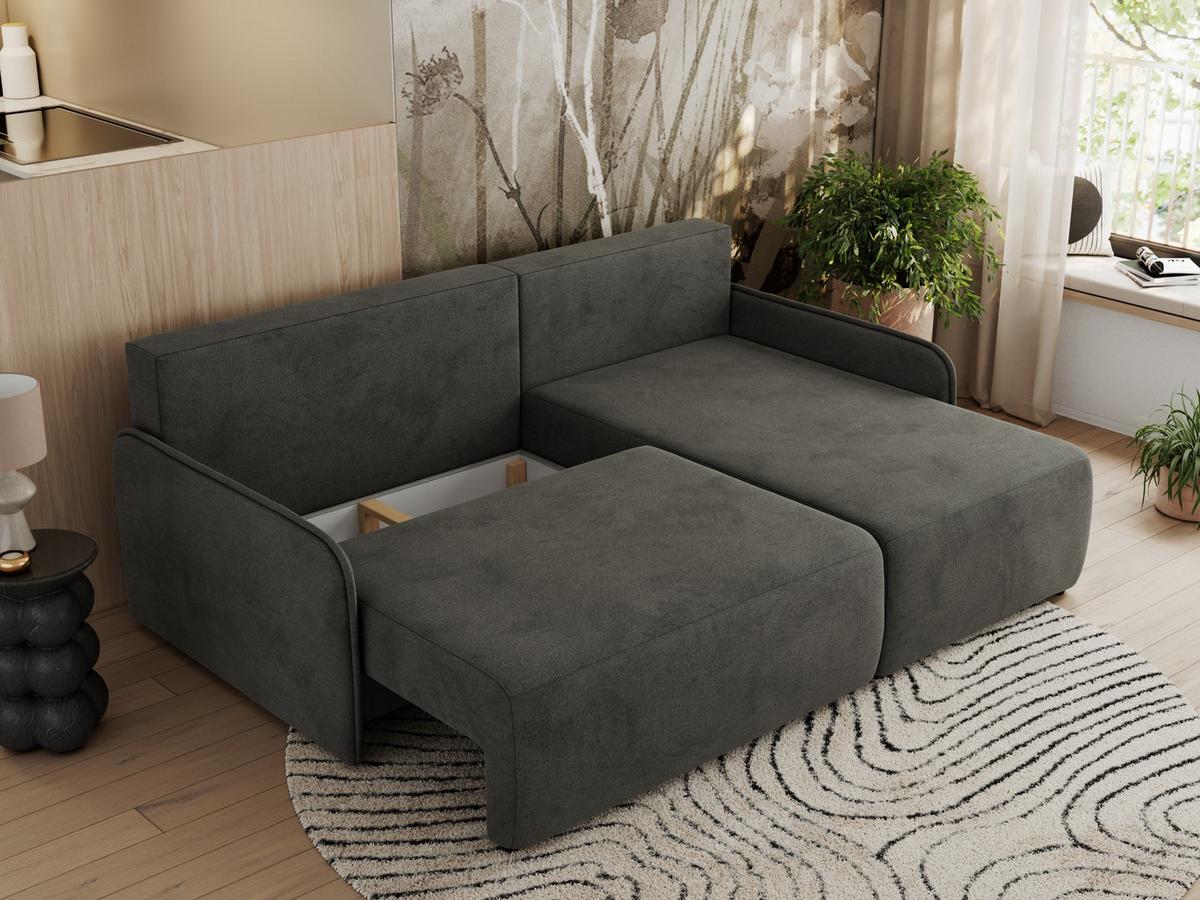 ECKSCHLAFSOFA ARPA L Dunkelgrau Velvet - rechts - Dunkelgrau/Schwarz, Kunststoff/Textil (150/198cm) - MKS