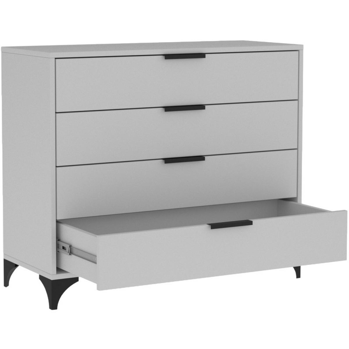 KOMMODE Home mit 4 Schubladen, 100 cm, mit Griffen, Weiß - Schwarz/Weiß, Holzwerkstoff (80/85/40cm) - Beautysofa