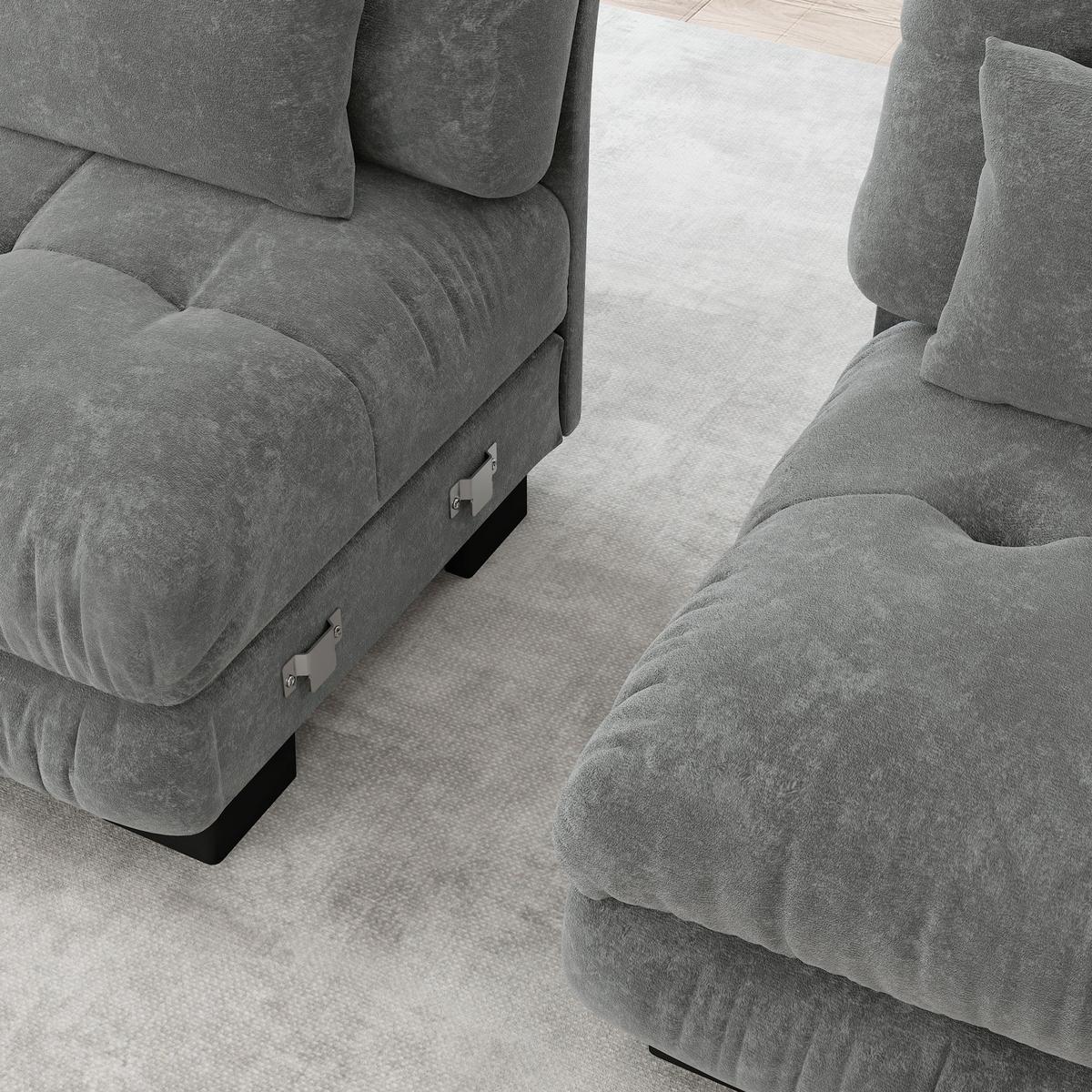 SOFA Stoff – 3-Sitzer mit Kissen - Grau, Holzwerkstoff/Textil (313/81/77cm) - Urban Meuble