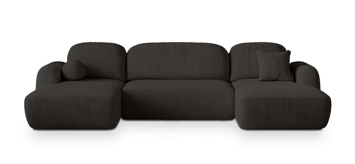 WOHNLANDSCHAFT SAVONA P Schwarz Kordstoff mit Schlaffunktion - Schwarz, Holz/Kunststoff (320/90/148cm) - MASSENO