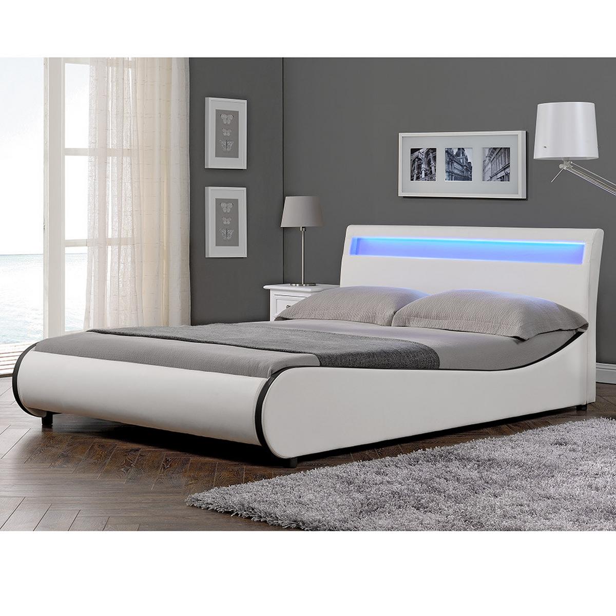 POLSTERBETT Valencia mit LED-Beleuchtung - Weiß, Textil (140/200cm) - Corium