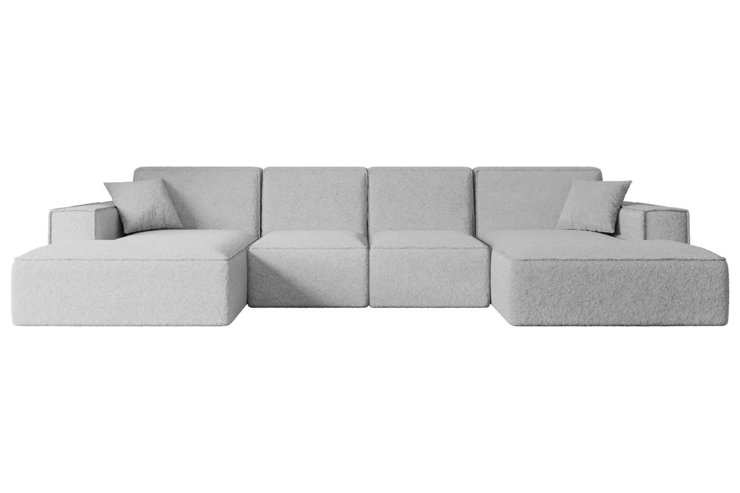 WOHNLANDSCHAFT SIERRA-U - 349x169x80 cm Hellgrau Bouclé - Hellgrau/Schwarz, Holzwerkstoff/Kunststoff (349/80/169cm) - ALTDECOR
