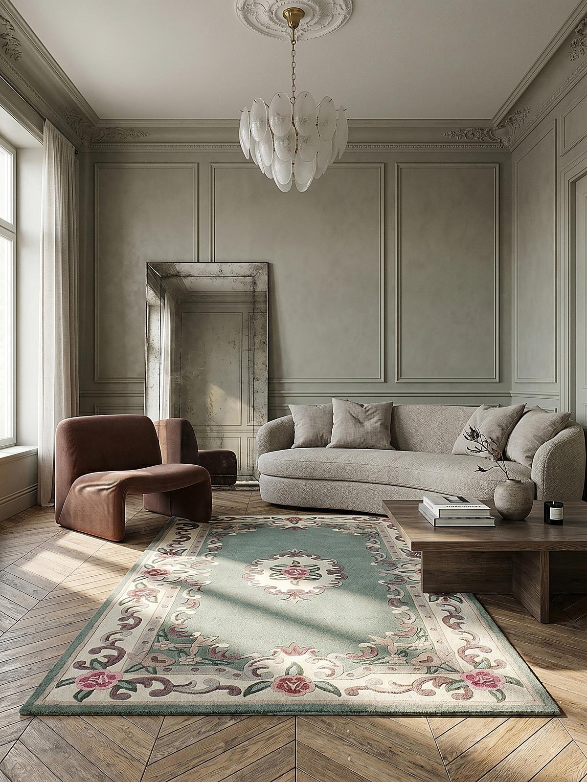 WOLLTEPPICH BEAULY, klassisch, Grün-Beige, 75 x 150 cm - Grün, Textil (75/150cm) - KADIMA DESIGN