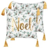 DEKOKISSEN 2er-Set Cremeweiß 45/45 cm Zamia - Goldfarben/Weiß, Naturmaterialien (45/45cm) - Beliani