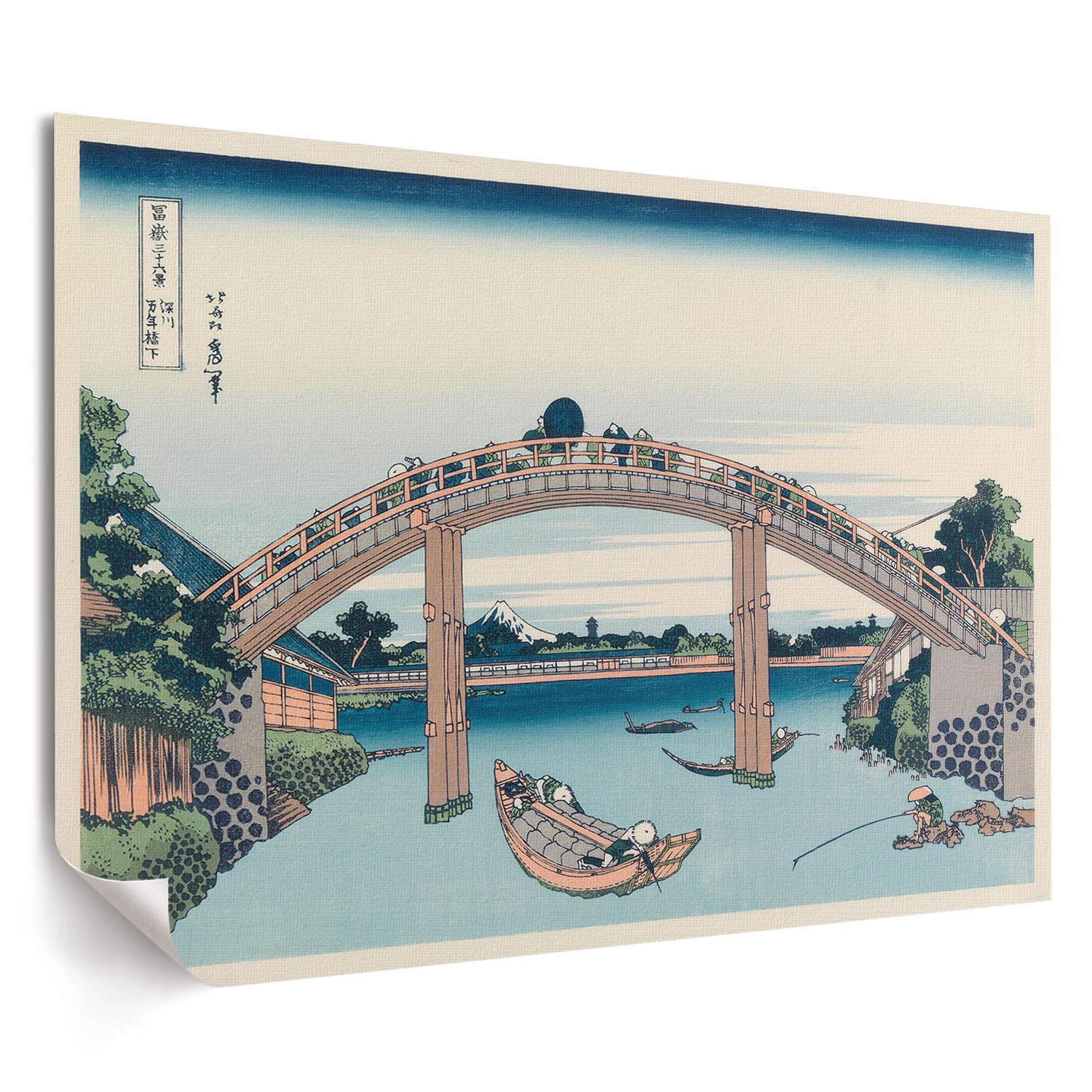 POSTER - 59x42 cm (A2) - Hokusai - Blick von unter der Brücke - Blau, Textil (59.4/42/0.1cm) - TULUP