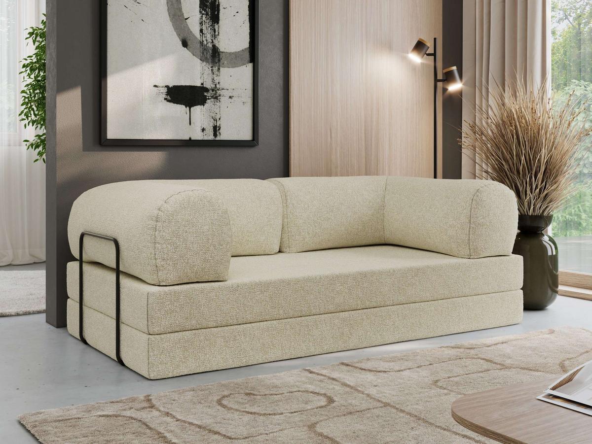 3-SITZER SOFA ORSETTO - Creme Stukture - Creme/Schwarz, Textil/Metall (200/70/100cm) - MKS