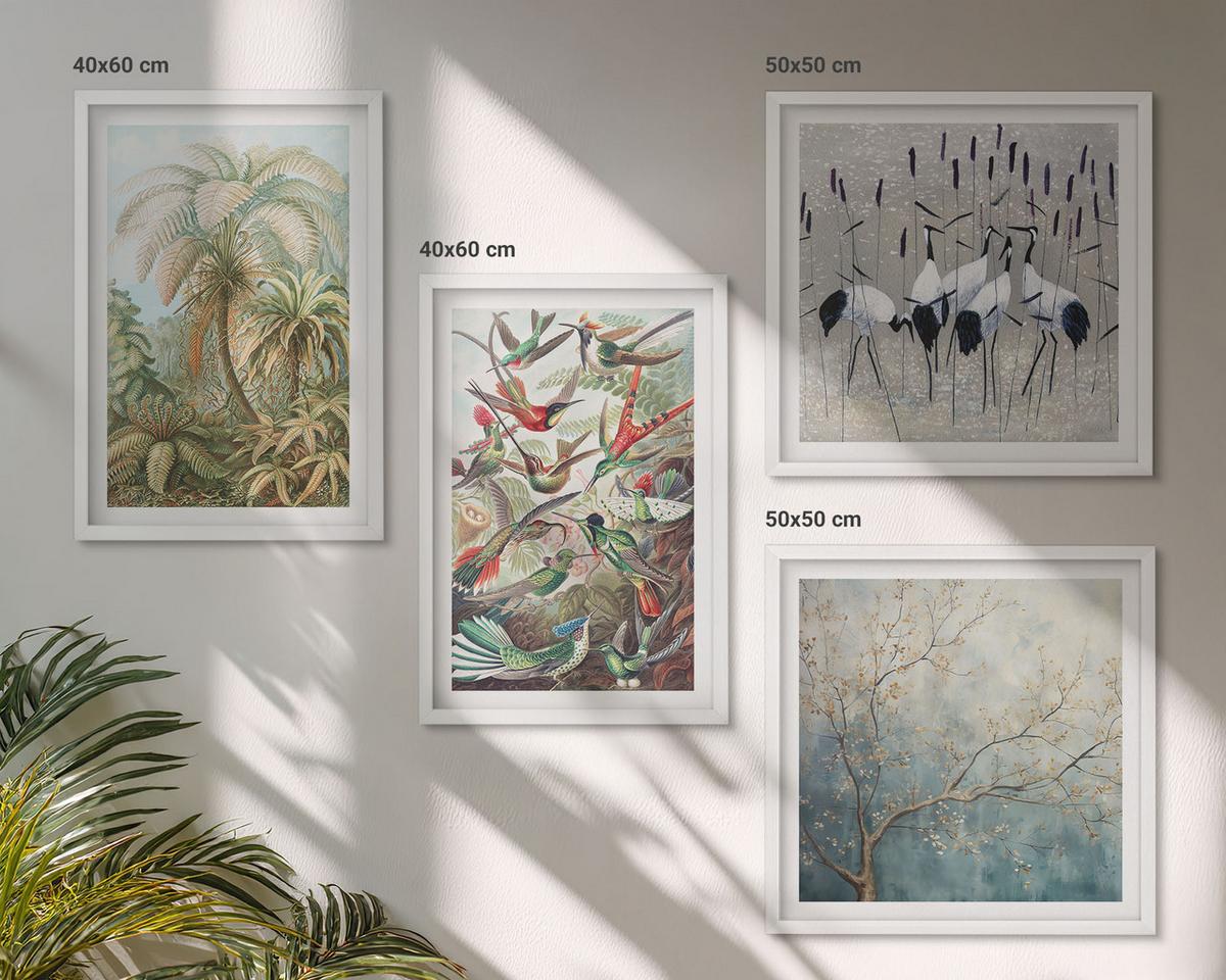 BILDER SET 4er Set - 50x50 cm & 40x60 cm Weißer Rahmen - Tropische Pflanzen, Vögel, Natur - Weiß, Kunststoff (50/50cm) - TULUP